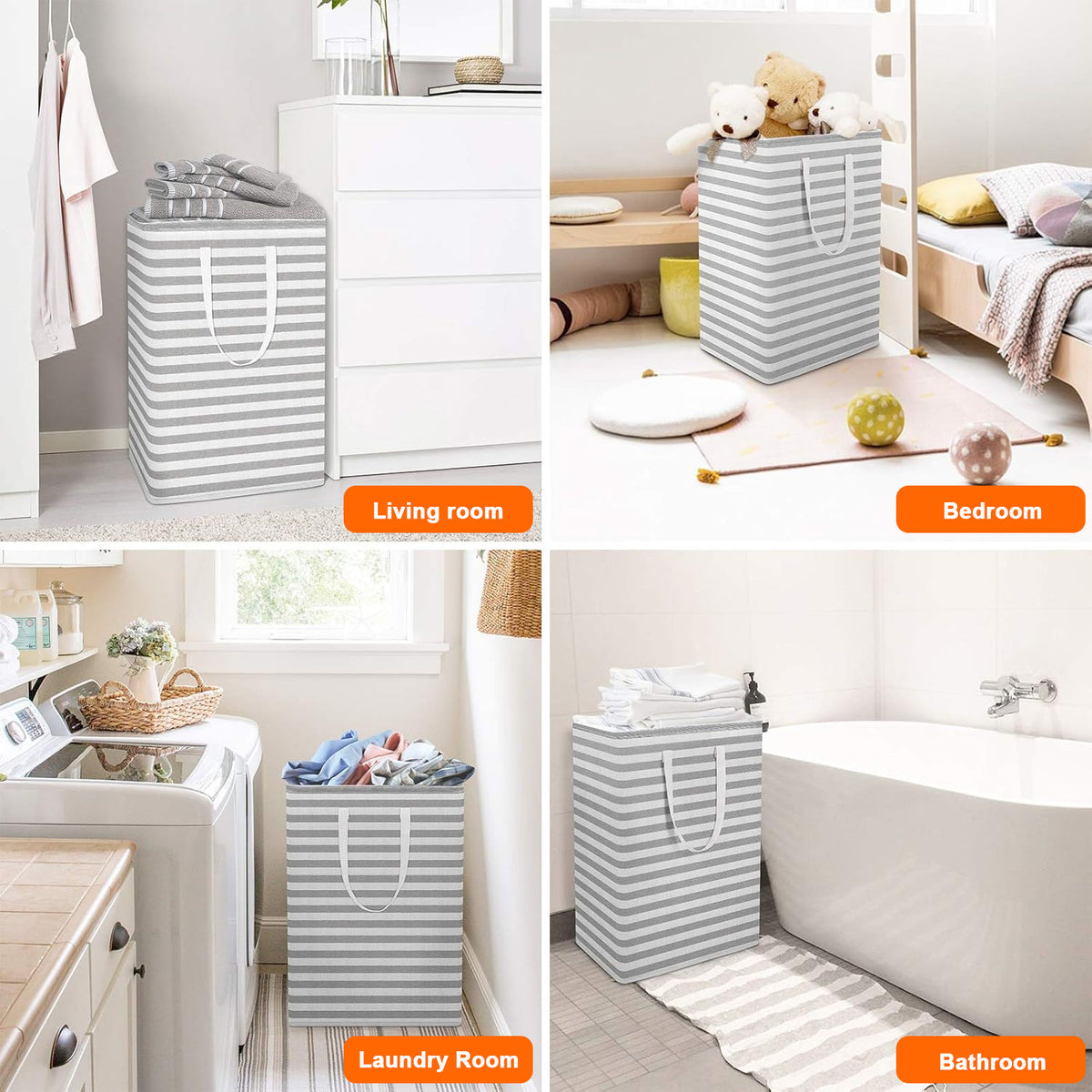 PUCACHI 2 Pack 75L Laundry Hamper Collapsible-Large Laundry Baskets,Freestanding Waterproof Clothes Hamper with Easy Carry Handles in Laundry Room Bedroom Bathroom College Dorm for Adults,Gradient Grey