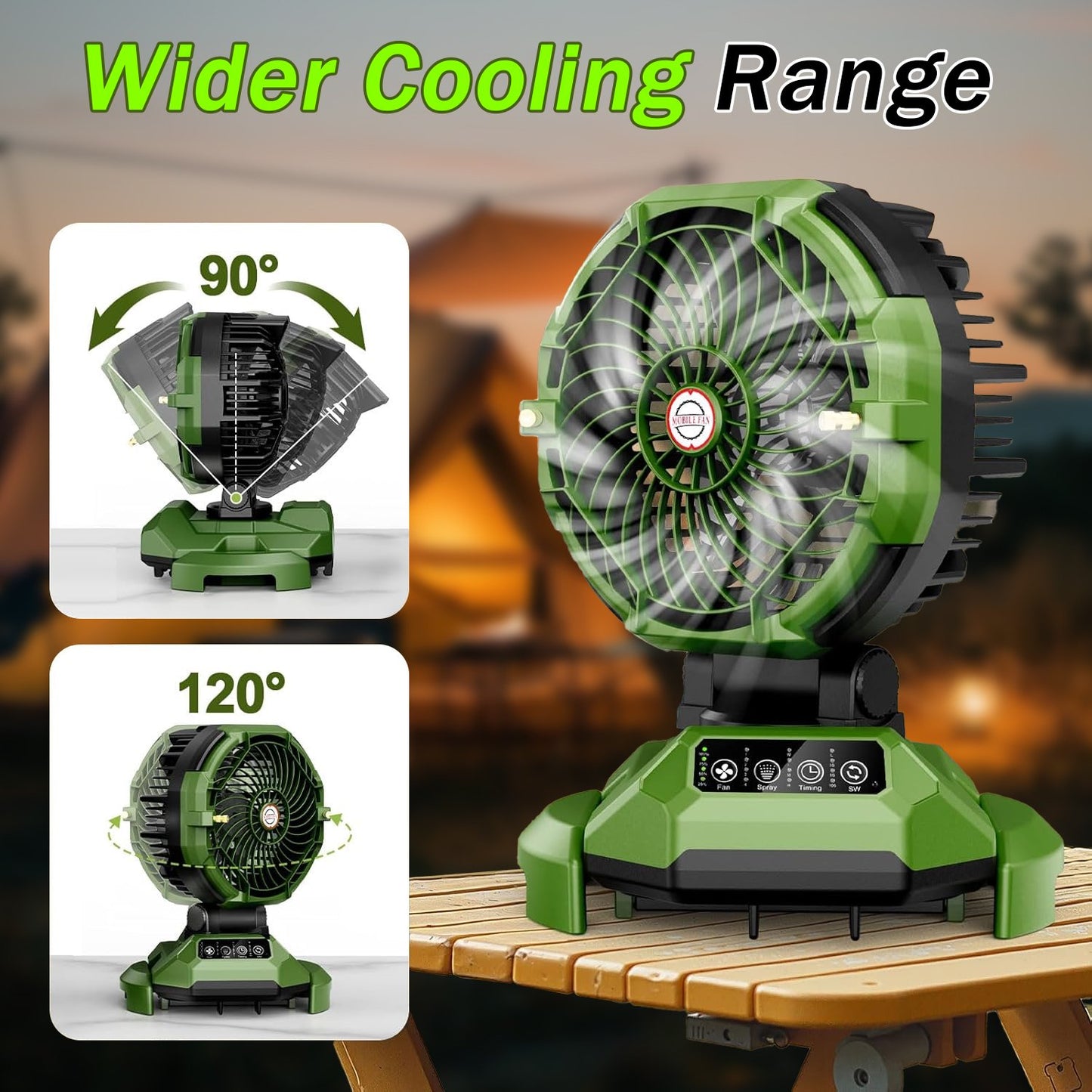 Portable Misting Fan - 30000mAh Battery Powered, 4-Speed Cooling Fan with Adjustable Spray, 120° Oscillation for Camping, Patio, Adjustable Base for 10-13in Water Tank(No Bucket Included)