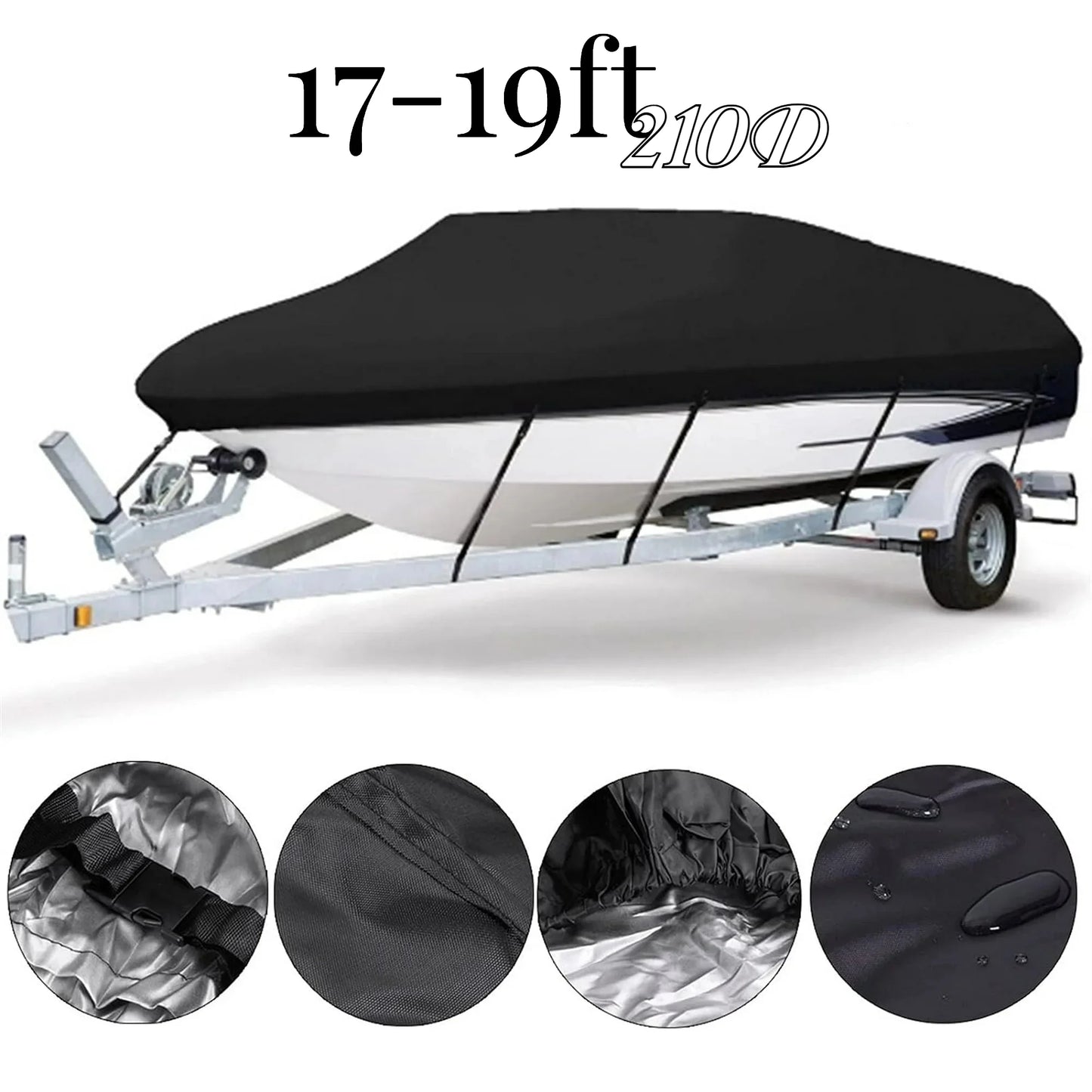 Teblint Waterproof Boat Cover, 17-19ft Trailerable Boat Cover, Heavy Duty 210D Oxford Mooring Cover for V-Hull Boat with 5 Straps,19.7 x 9.8 ft