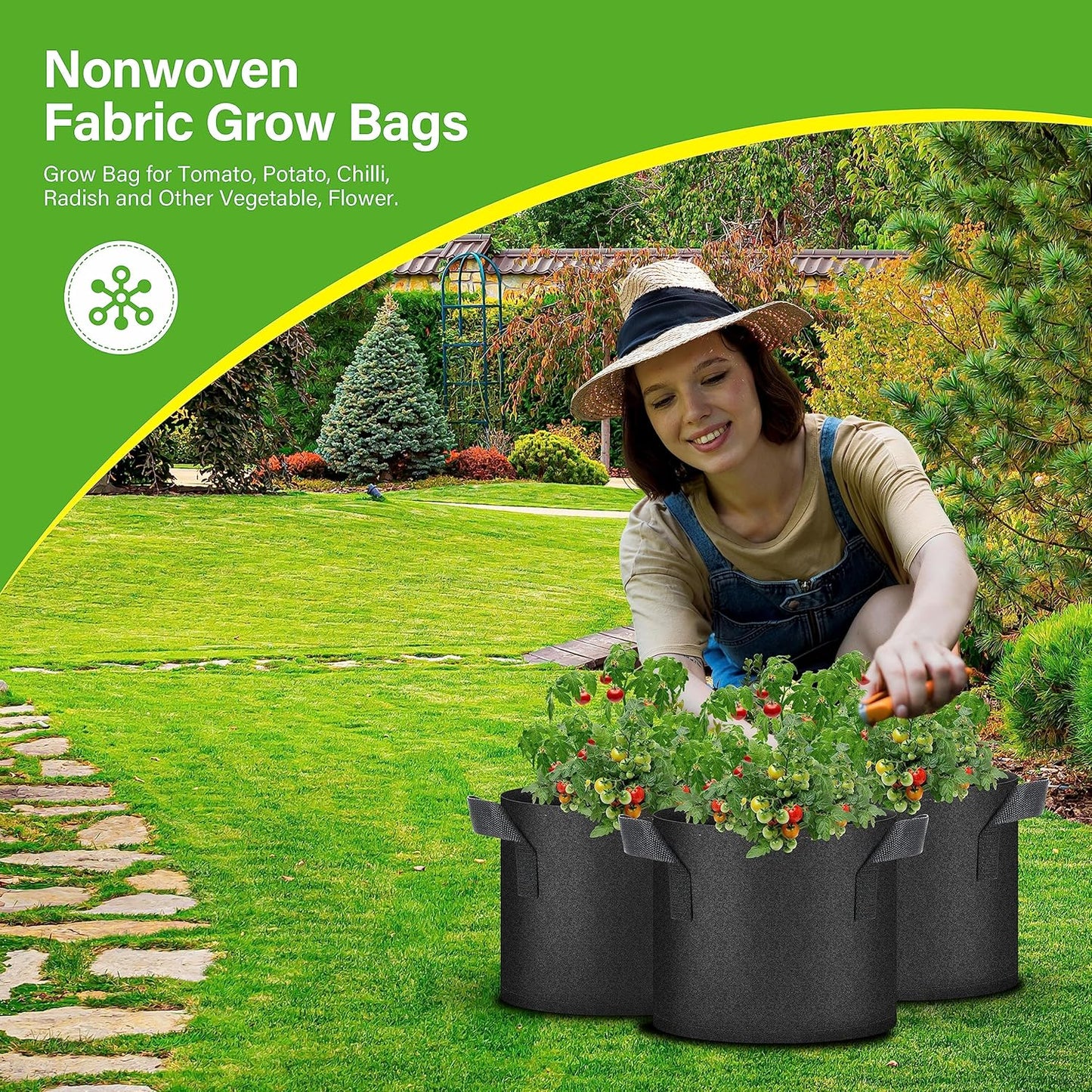 Grow Bags 3 Gallon ,7 Pack Planter Pots with Handles, Heavy Duty Gardening for Tomoato, Potato, Vegetable, Herbs and Flowers, Black