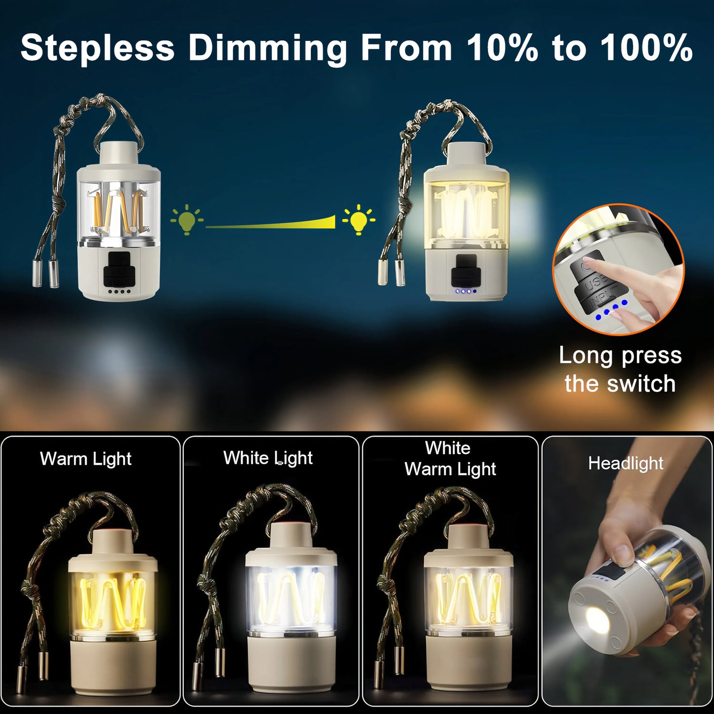 Teblint LED Camping Lantern Rechargeable, Dimmable Camping Light with Flashlight, Super Bright, Battery Powered Portable Emergency Lights for Power Outage, Hurricane, Storms, Camping Essentials