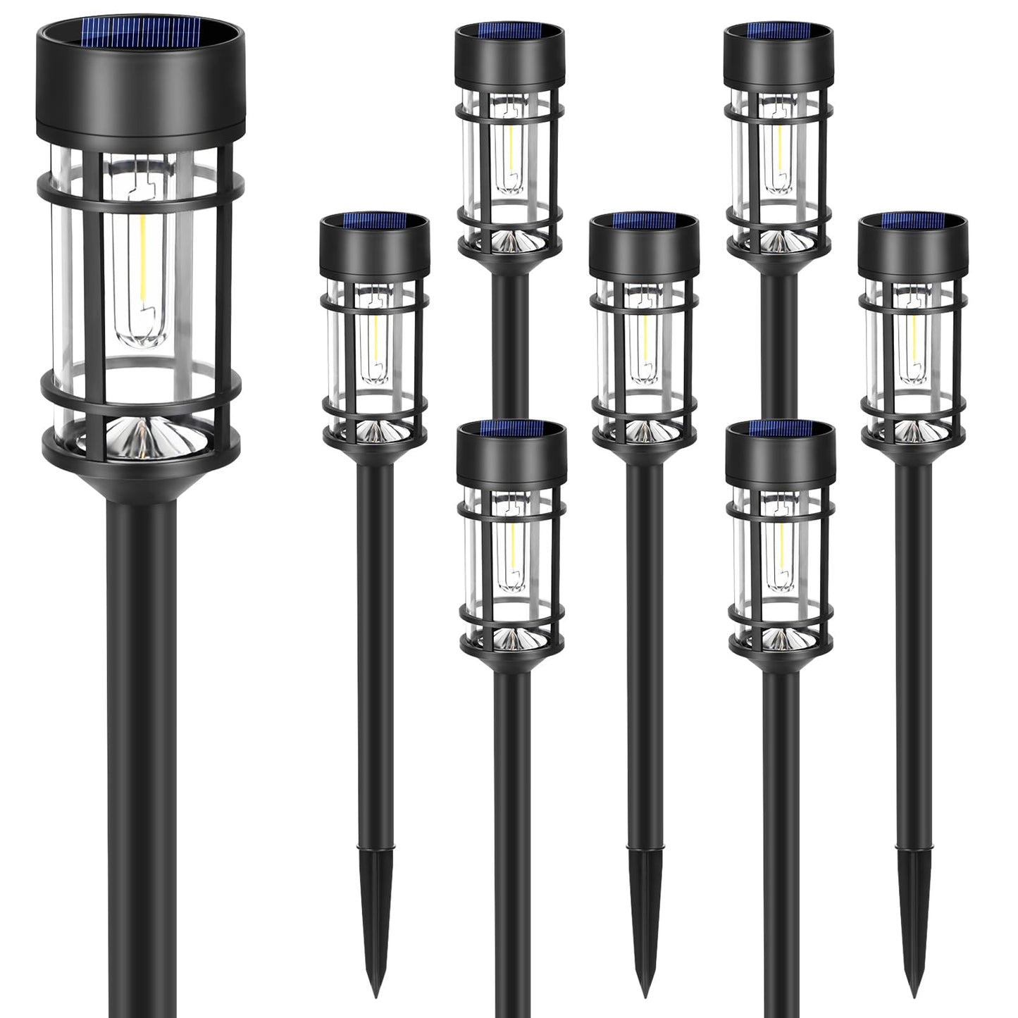 PUCACHI 6-Pack Outdoor Solar Path Lights - IP65 Waterproof Auto On/Off, 8 Hours Fast Charging LED Garden Lights for Lawn, Patio, Yard, Sidewalk Decoration (Warm White)