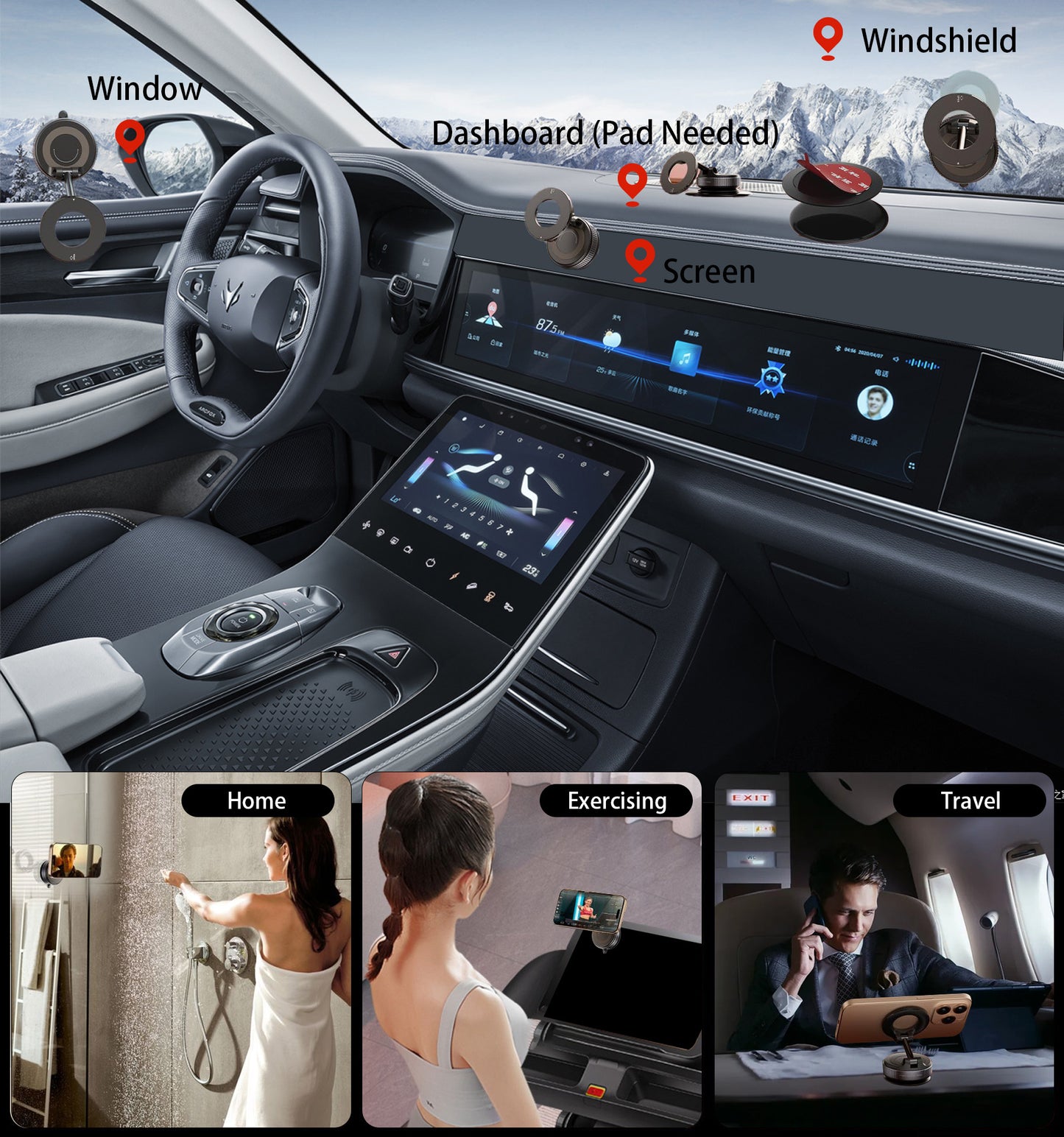 PUCACHI Vacuum Magnetic Phone Holder, Foldable Retractable Hands-Free Phone Holder for Car/Gym/Mirror/Smooth Surface, Compatible with iPhone Android and All Smartphones(Black)