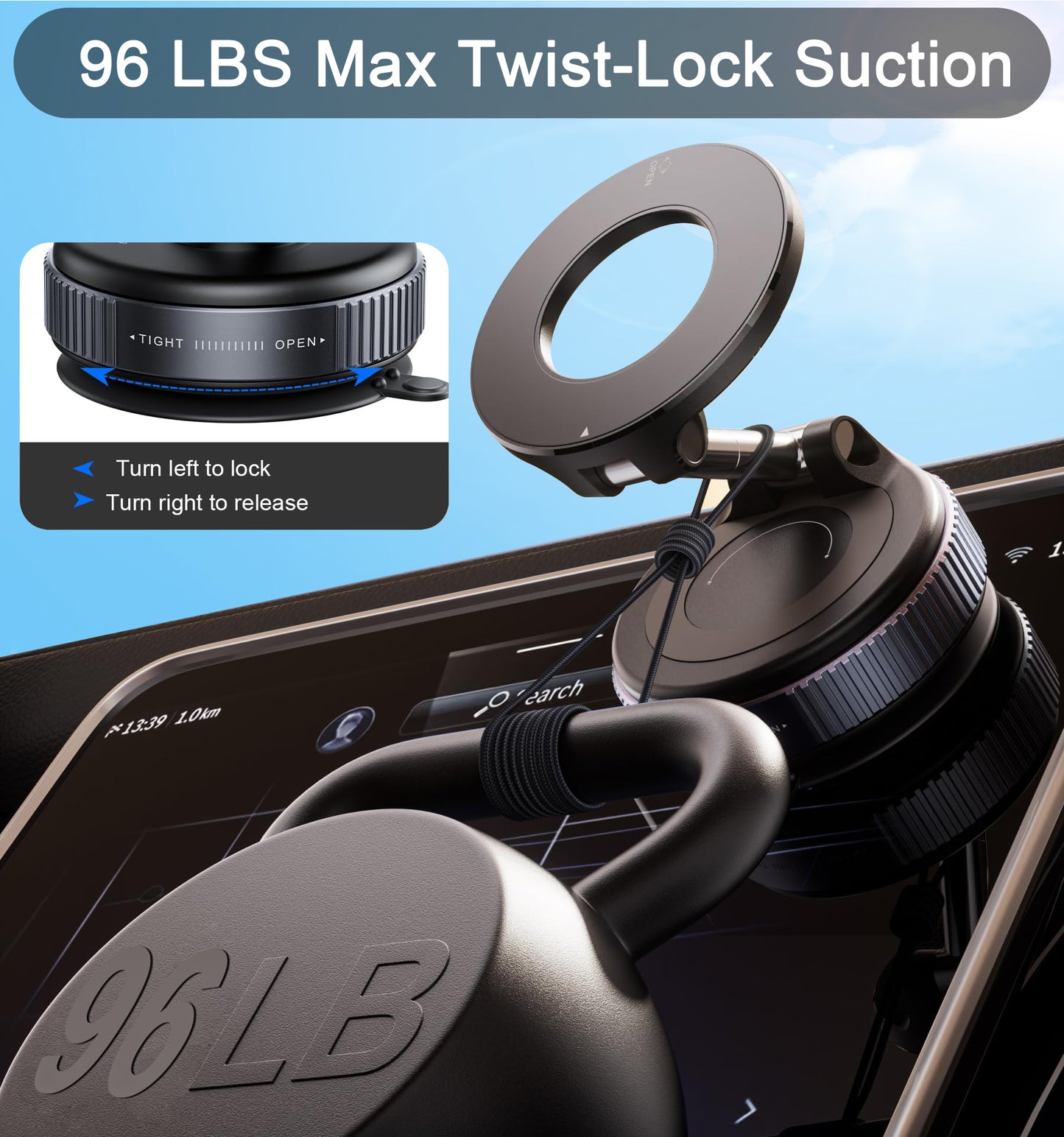 PUCACHI Vacuum Magnetic Phone Holder, Foldable Retractable Hands-Free Phone Holder for Car/Gym/Mirror/Smooth Surface, Compatible with iPhone Android and All Smartphones(Black)