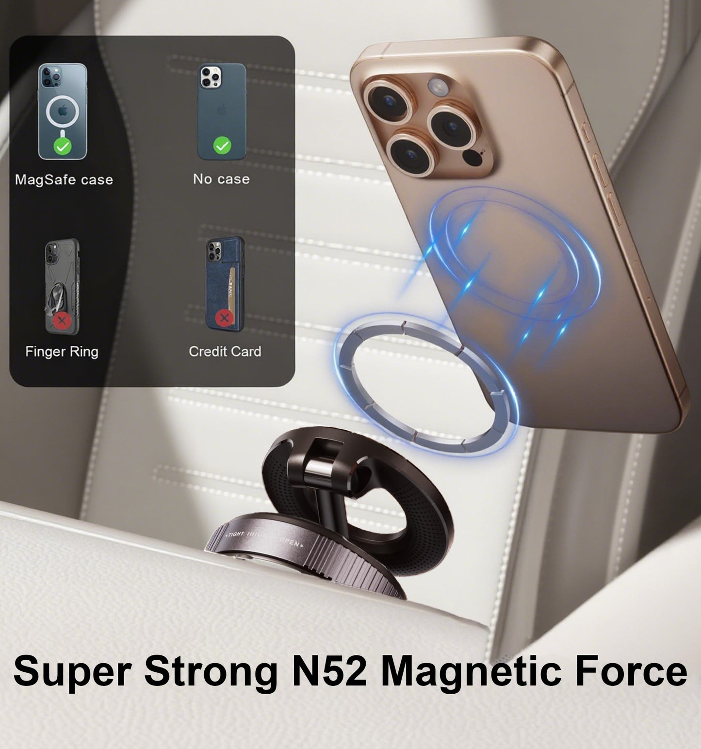 PUCACHI Vacuum Magnetic Phone Holder, Foldable Retractable Hands-Free Phone Holder for Car/Gym/Mirror/Smooth Surface, Compatible with iPhone Android and All Smartphones(Black)
