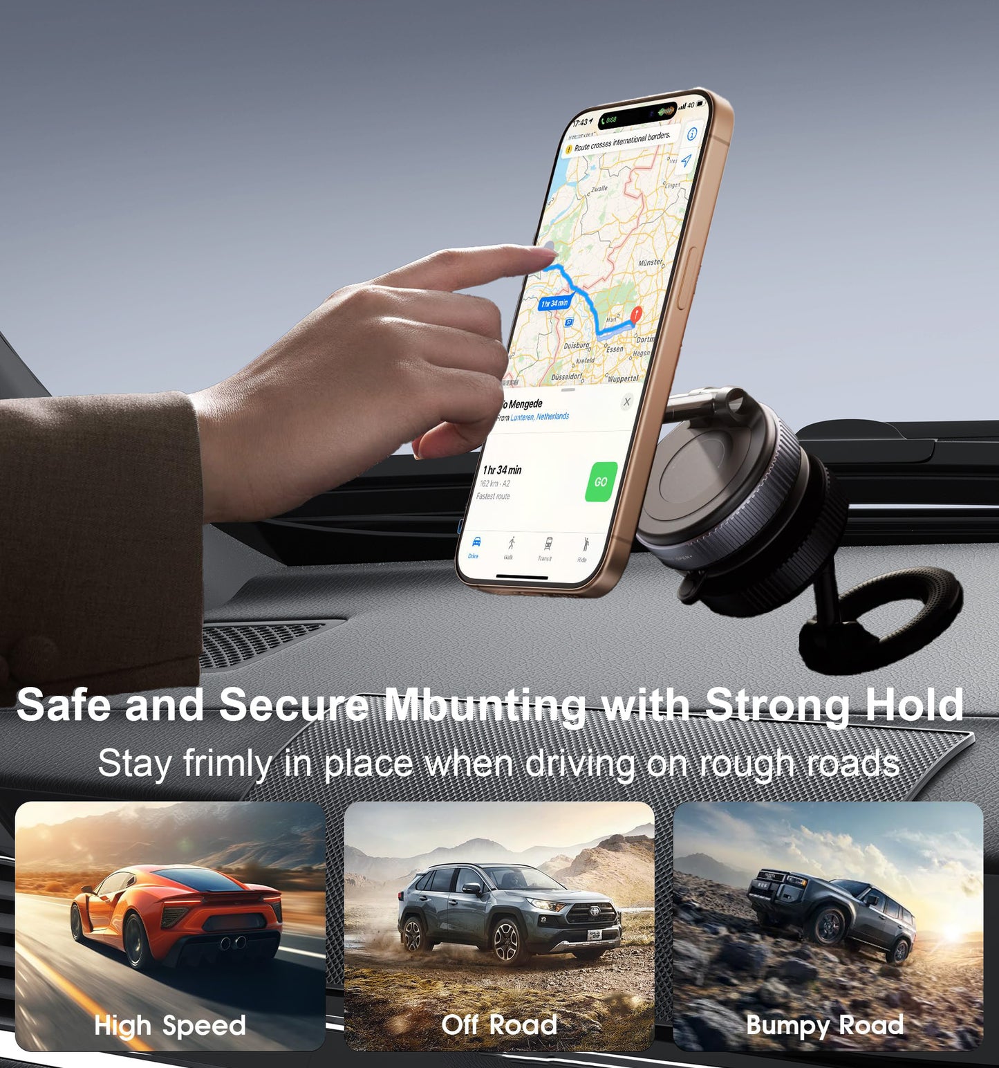 PUCACHI Vacuum Magnetic Phone Holder, Foldable Retractable Hands-Free Phone Holder for Car/Gym/Mirror/Smooth Surface, Compatible with iPhone Android and All Smartphones(Black)