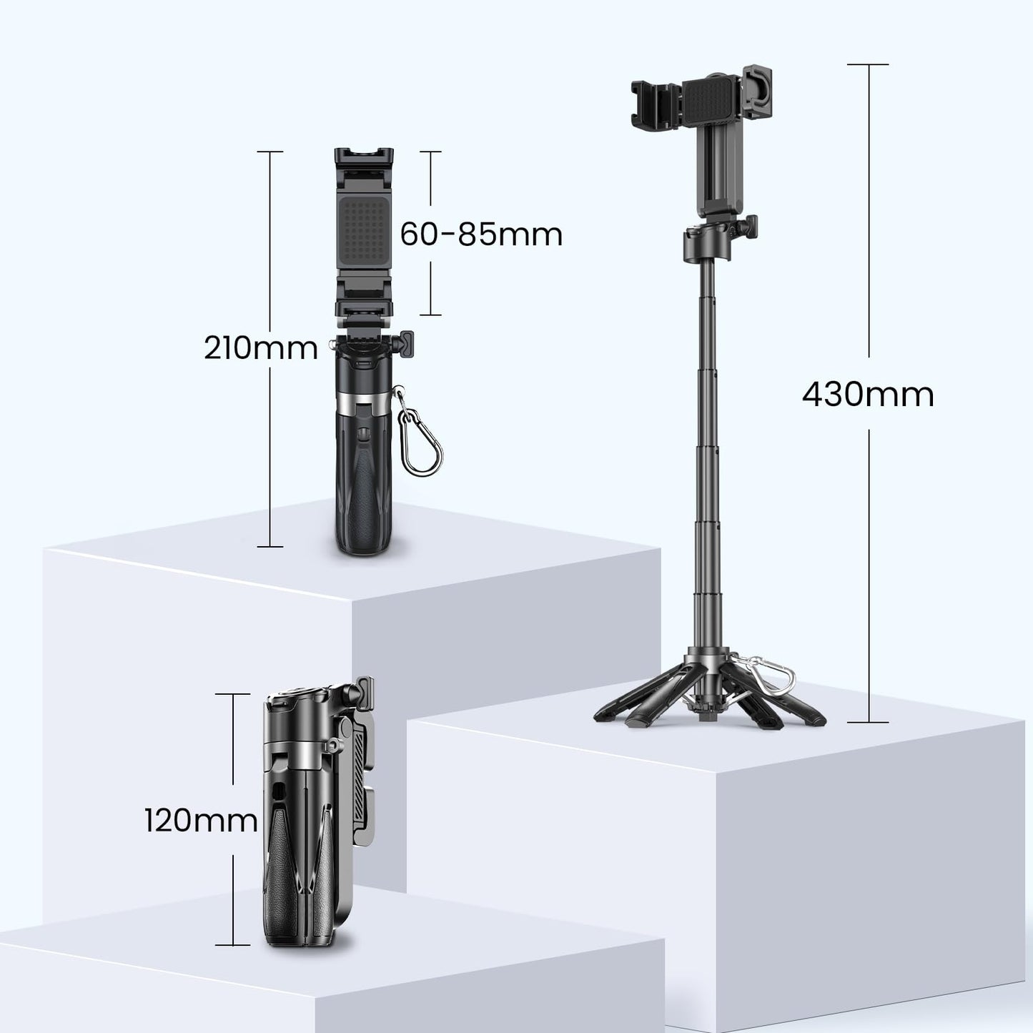 PUCACHI 3-in-1 Selfie Stick Tripod with Detachable Bluetooth Remote - Universal Phone/Camera Mount for iPhone, Samsung, Live Streaming, Vlogging - Compact Travel Accessories (Pocket Size)