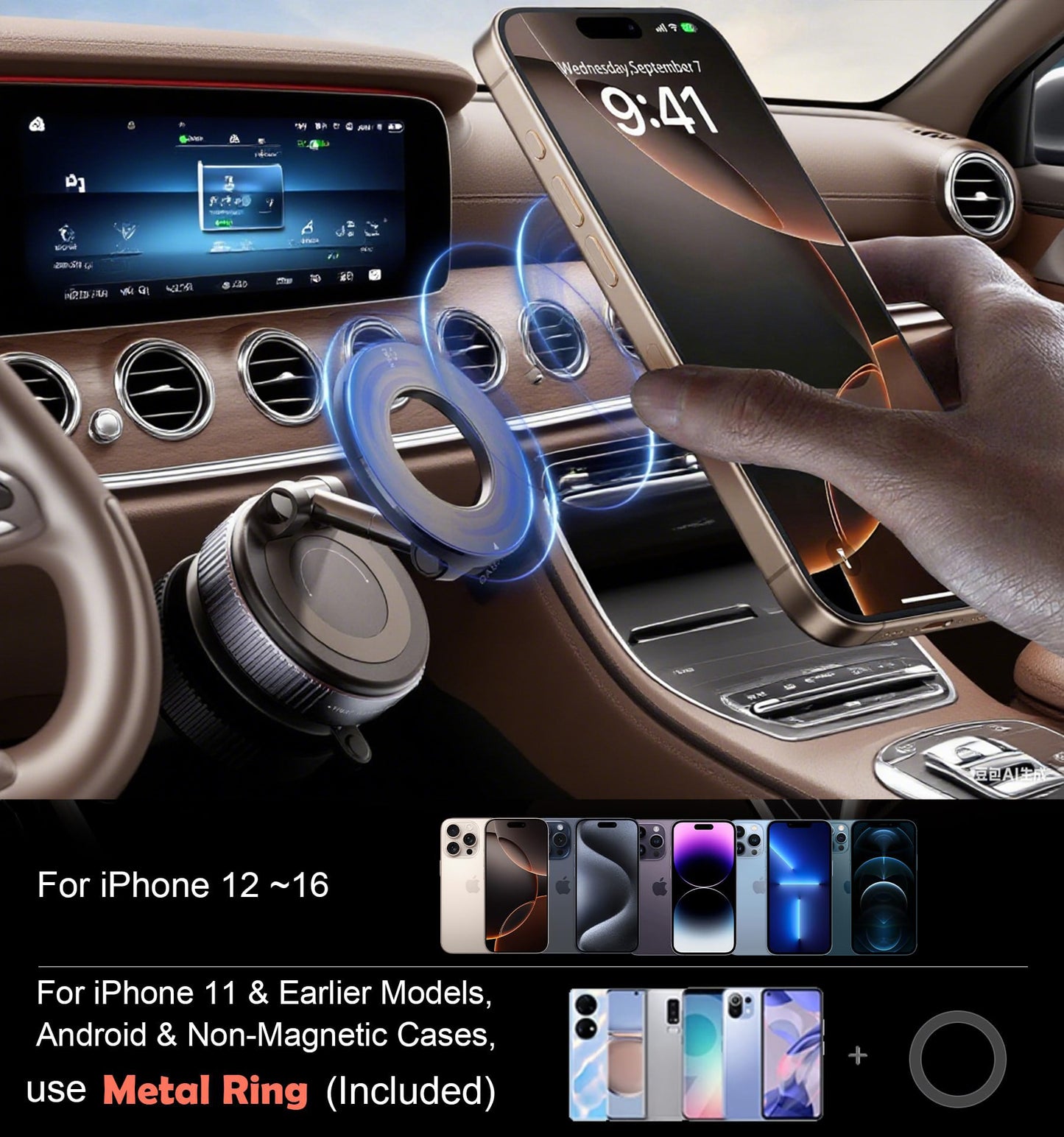 PUCACHI Vacuum Magnetic Phone Holder, Foldable Retractable Hands-Free Phone Holder for Car/Gym/Mirror/Smooth Surface, Compatible with iPhone Android and All Smartphones(Black)
