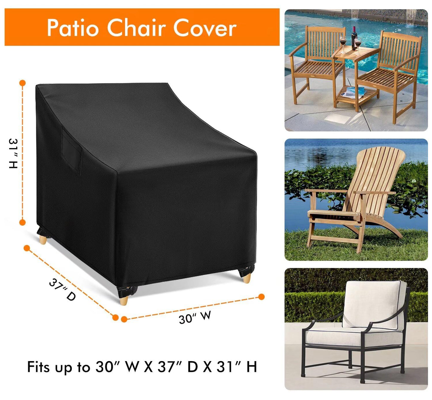 PUCACHI Patio Chair Covers, Lounge Deep Seat Cover, Heavy Duty and Waterproof Outdoor Lawn Patio Furniture Covers (2 Pack - Large)