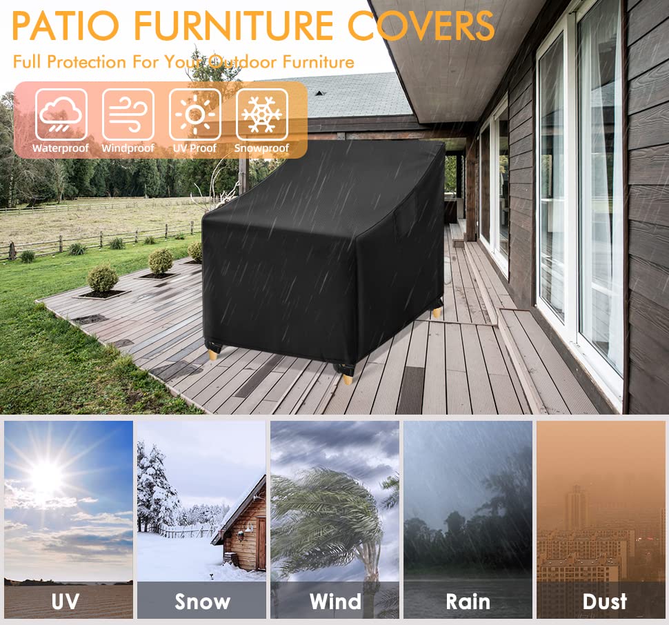 PUCACHI Patio Chair Covers, Lounge Deep Seat Cover, Heavy Duty and Waterproof Outdoor Lawn Patio Furniture Covers (2 Pack - Large)
