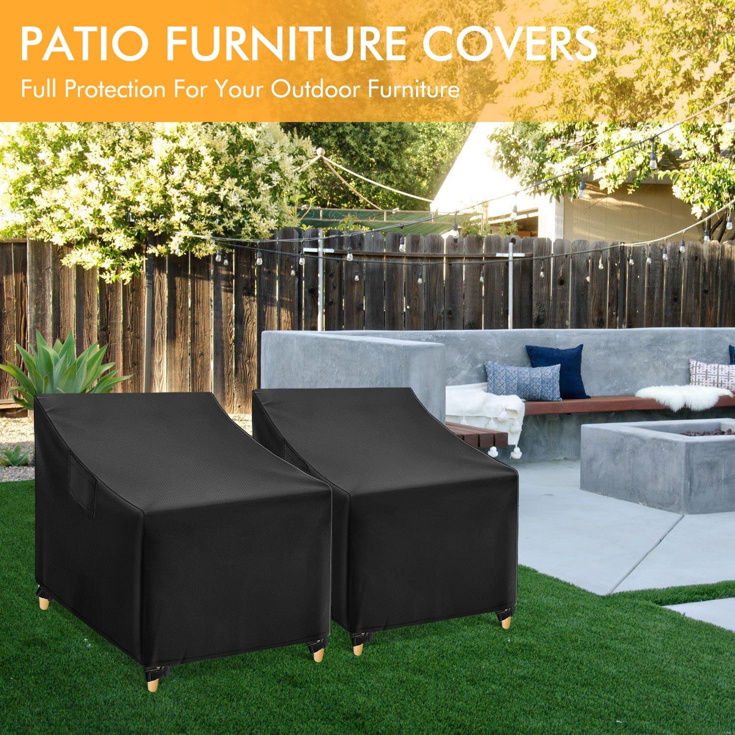 PUCACHI Patio Chair Covers, Lounge Deep Seat Cover, Heavy Duty and Waterproof Outdoor Lawn Patio Furniture Covers (2 Pack - Large)