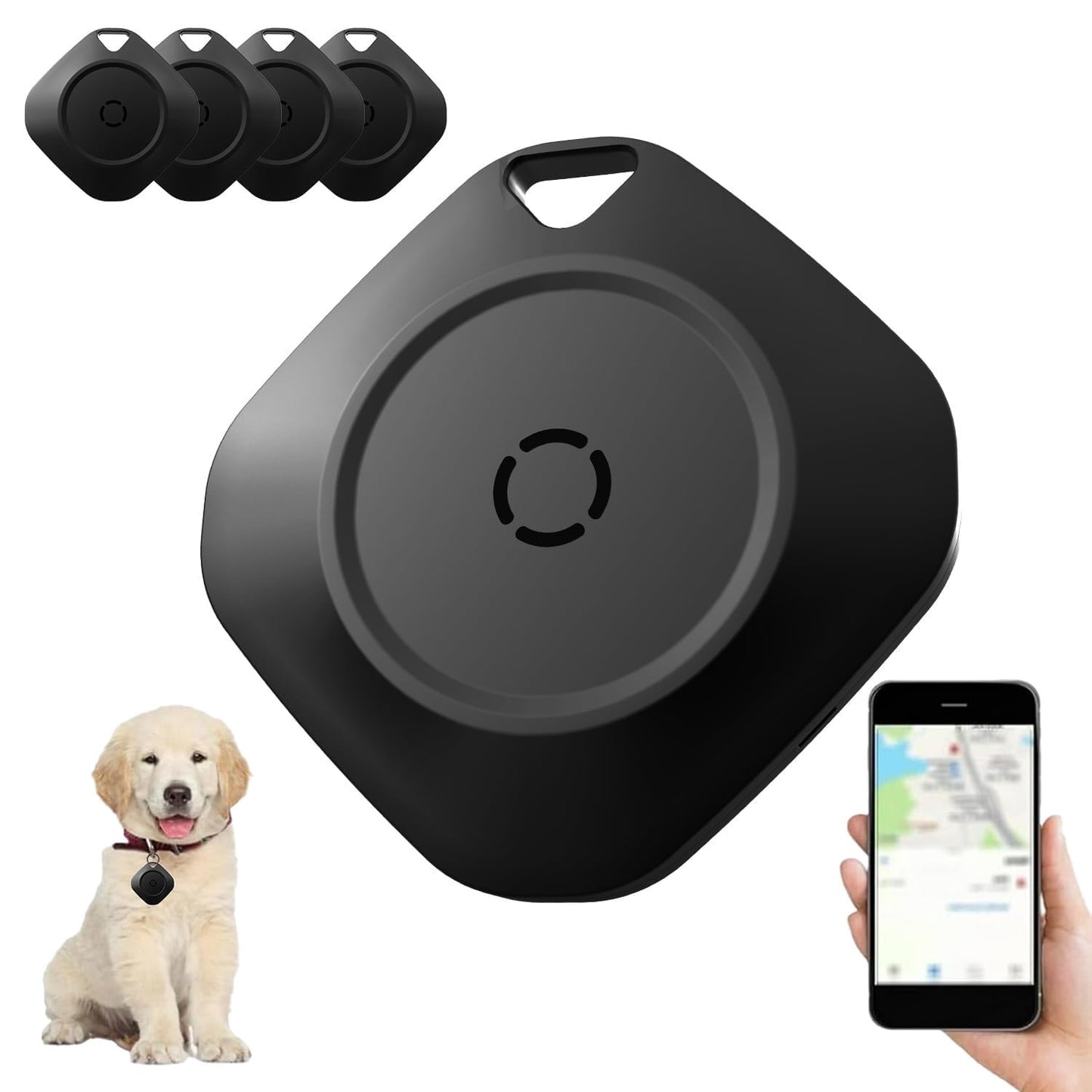Bluetooth Tracker Tag 4-Pack – Smart Key Finder & Luggage Locator with Replaceable Battery, for Wallet, Suitcase, Car, Black