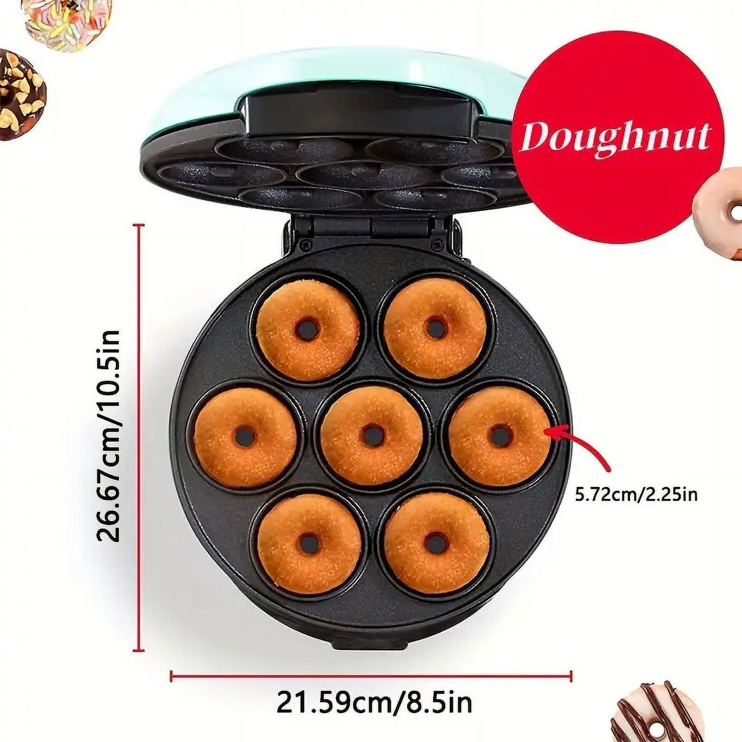 HOOFUN Mini Donut Maker Machine for Kid-Friendly Breakfast, Snacks, Desserts & More with Non-stick Surface, Makes 7 Doughnuts, Donut Print Waffle Maker