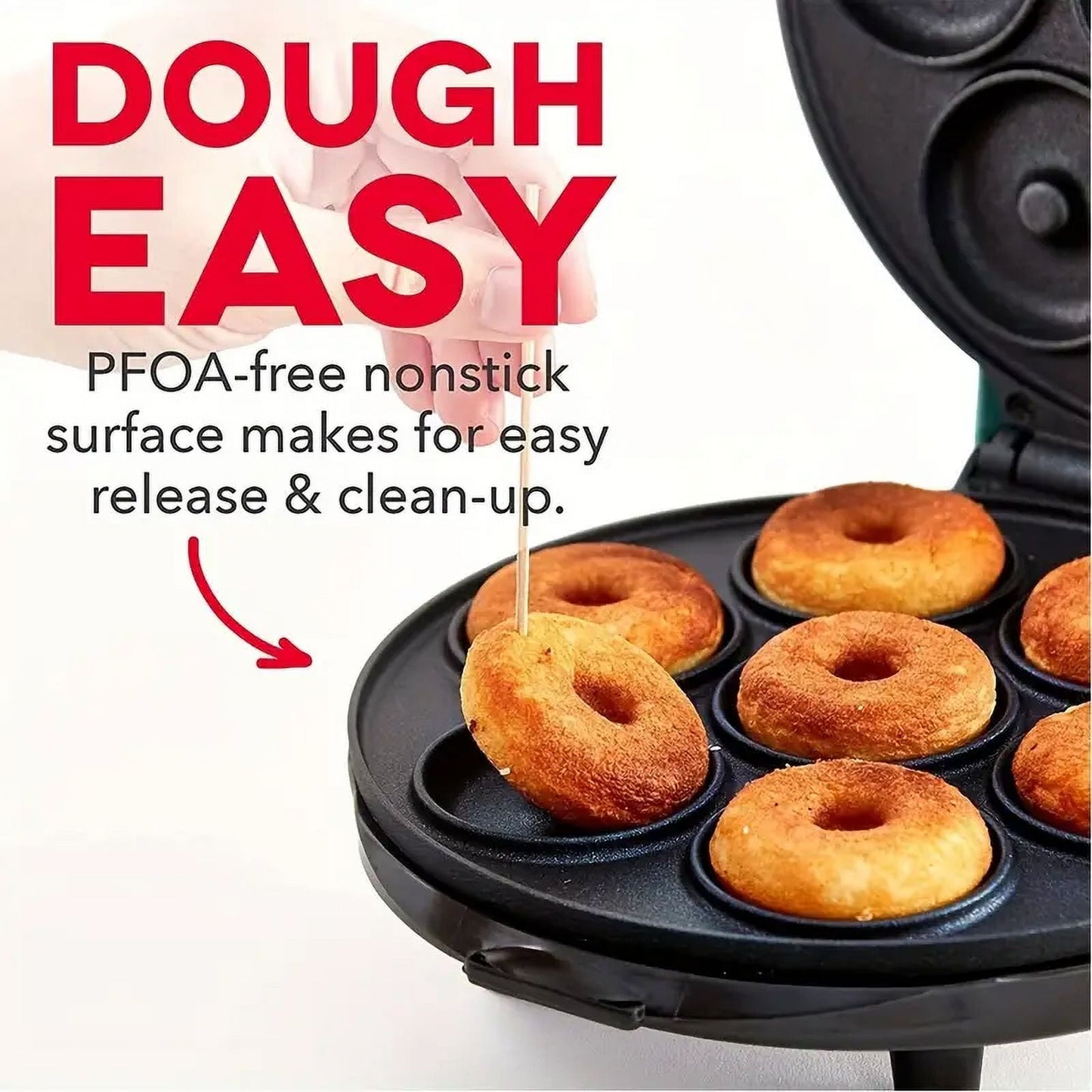 HOOFUN Mini Donut Maker Machine for Kid-Friendly Breakfast, Snacks, Desserts & More with Non-stick Surface, Makes 7 Doughnuts, Donut Print Waffle Maker