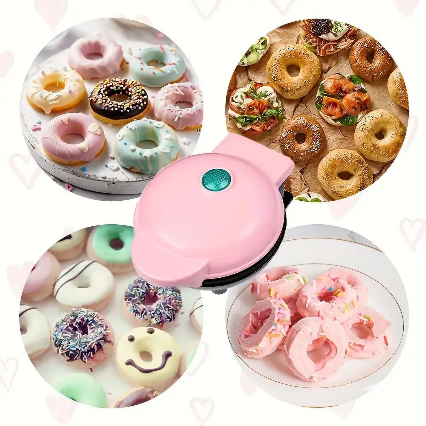 HOOFUN Mini Donut Maker Machine for Kid-Friendly Breakfast, Snacks, Desserts & More with Non-stick Surface, Makes 7 Doughnuts, Donut Print Waffle Maker