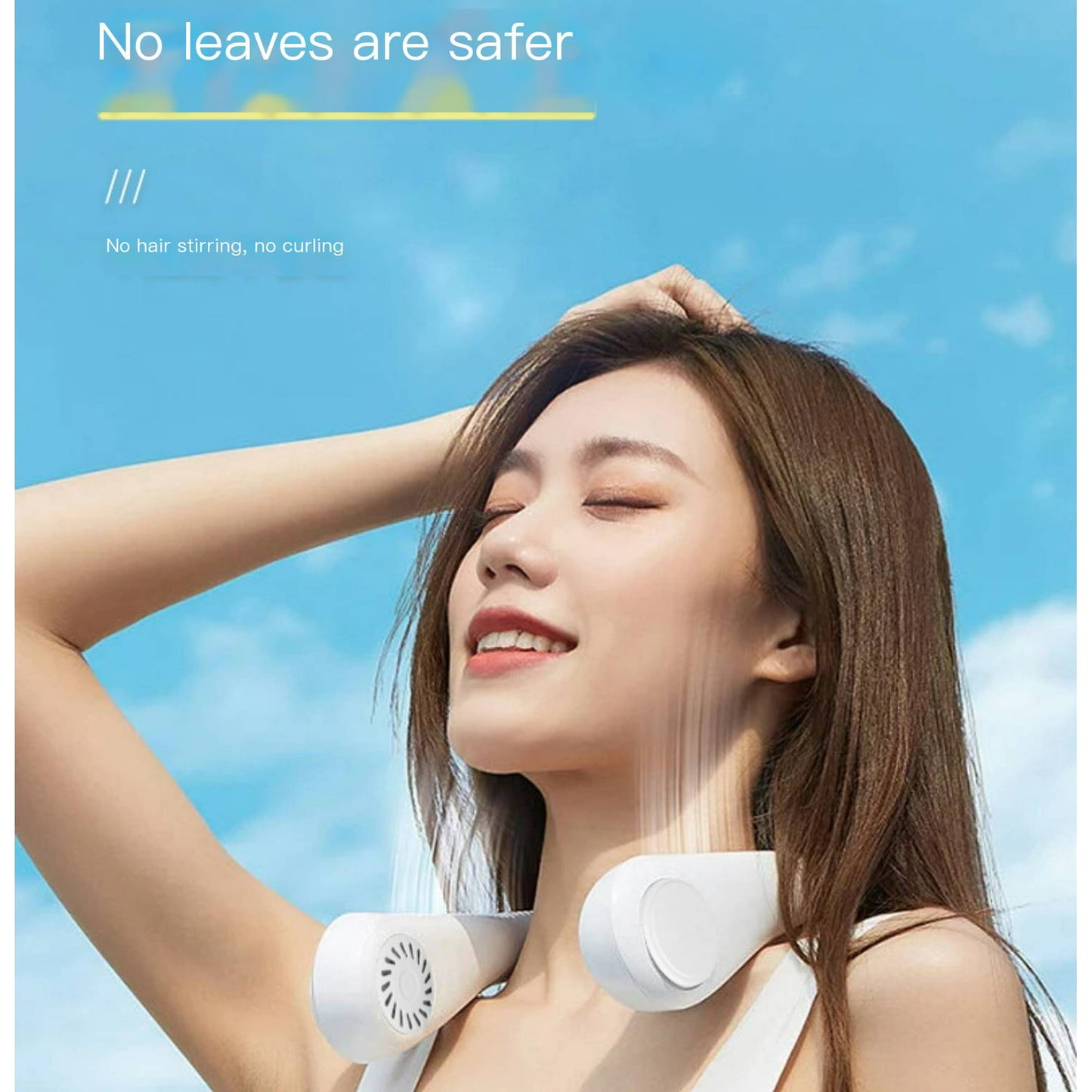 HOOFUN Portable Neck Fan With Cooling Function, Mini Lazy Person Cooling, Foldable USB Sports Outdoor Neck Fan White