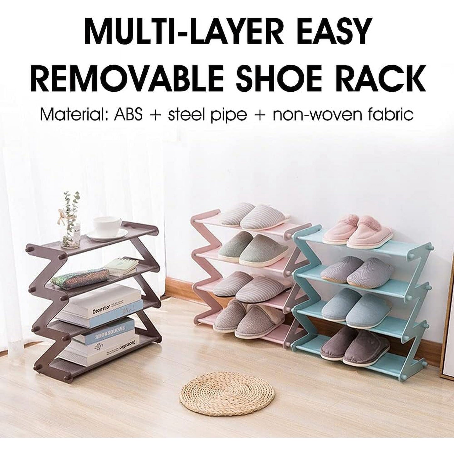 HOOFUN Shoe Rack Shoe Cabinet Shoes Rack Multifunctional Multi-Layer Stainless Steel Decorative Shelf Plant Books Sundries Storage Dorm Room Stand Organizer Blue