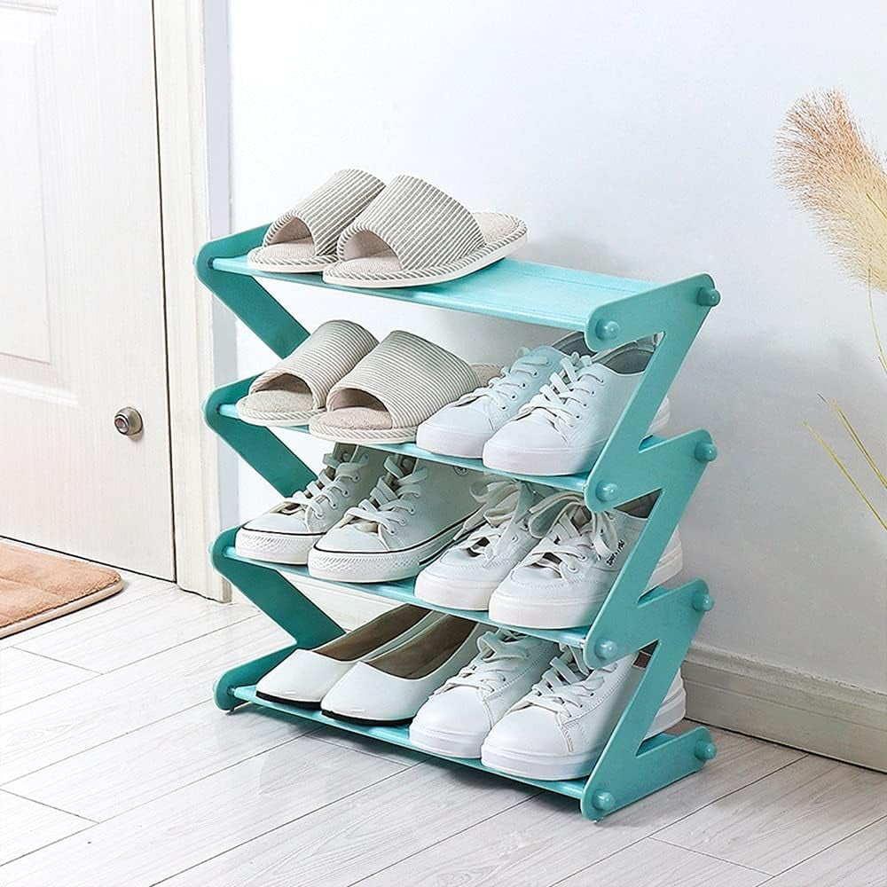 HOOFUN Shoe Rack Shoe Cabinet Shoes Rack Multifunctional Multi-Layer Stainless Steel Decorative Shelf Plant Books Sundries Storage Dorm Room Stand Organizer Blue