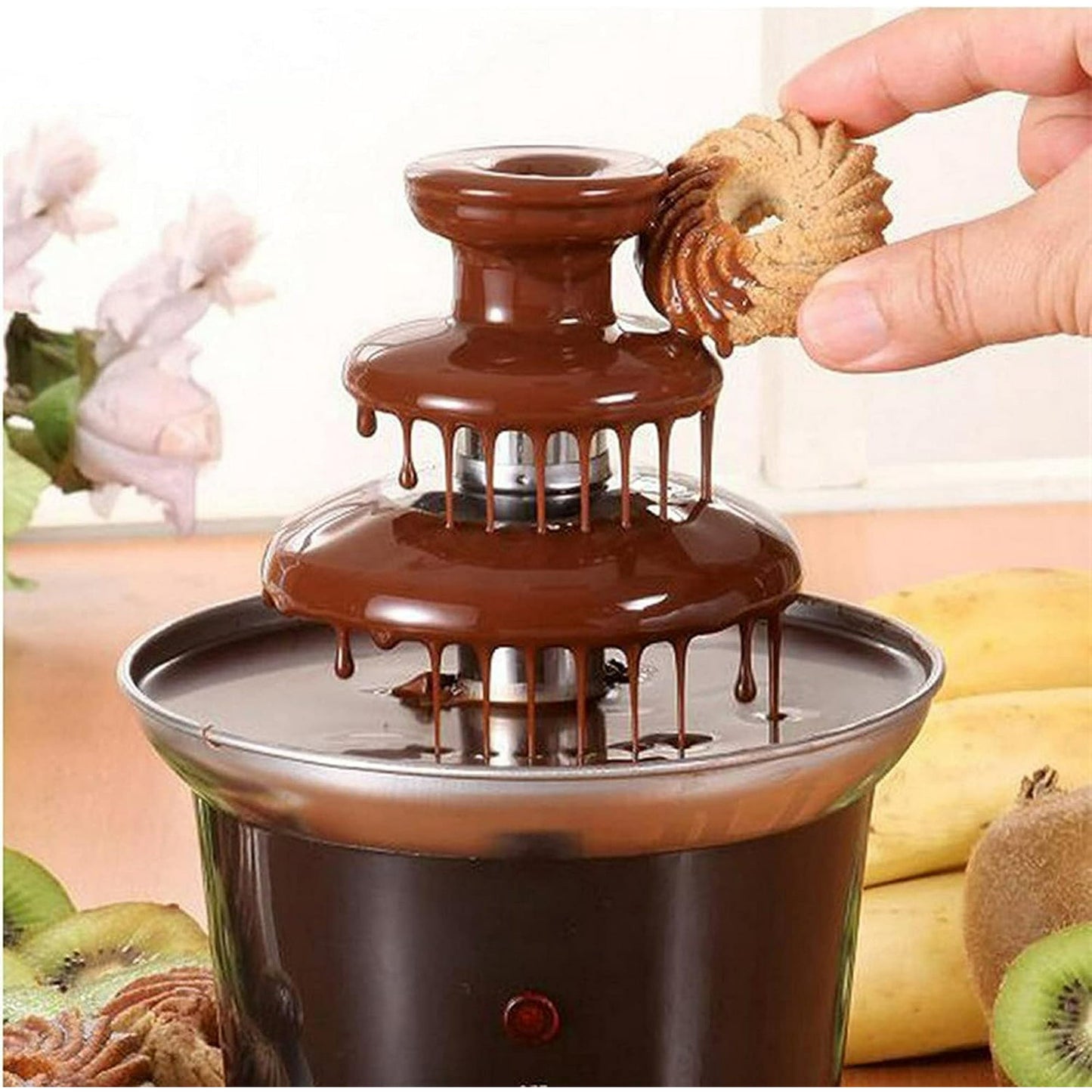 HOOFUN Mini Brown Chocolate Fountain, 3 Animal Fondue Heat, Easy to Assemble Waterfall Hot Pot Melting Machine for Home Party