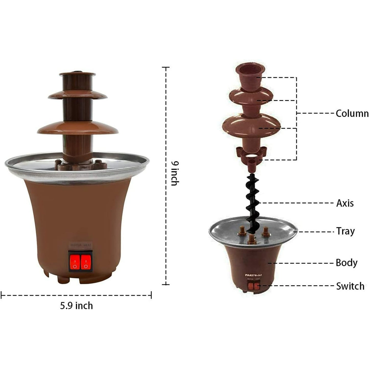 HOOFUN Mini Brown Chocolate Fountain, 3 Animal Fondue Heat, Easy to Assemble Waterfall Hot Pot Melting Machine for Home Party