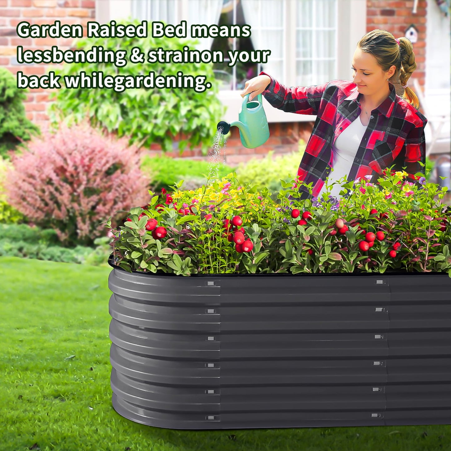 HOOFUN 8ft X 2ft Raised Garden Bed, 17" Tall 9 in 1 Metal Garden Raised Kits, Oval Planter Box Outdoor for Vegetables Flowers- Modern Gray