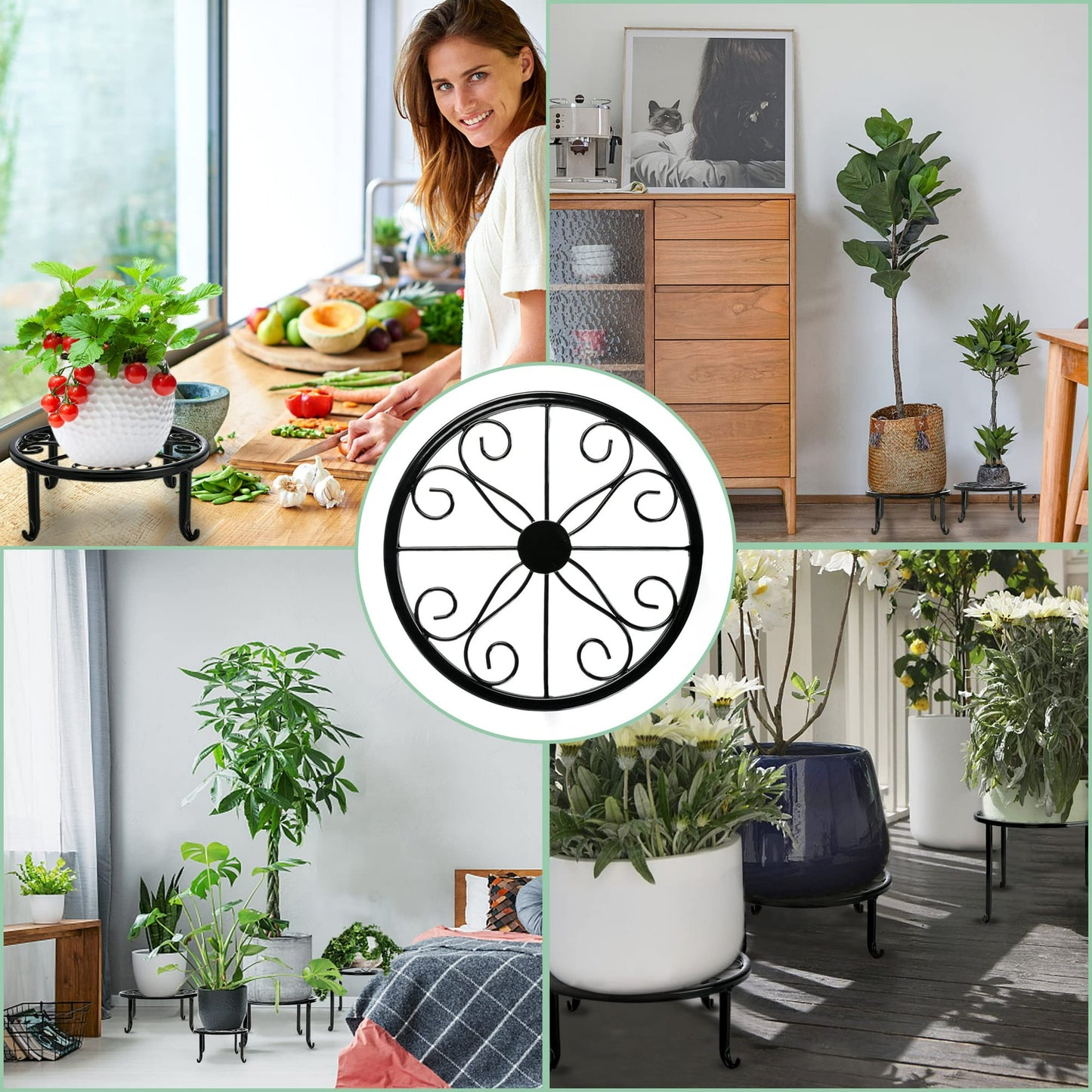 Hoofun Metal Plant Stand 5-Pack Plant Stand for Outdoor Plants Multiple Heavy Duty Flower Pot Stand Rust-Resistant Iron Round Plant Stand Black