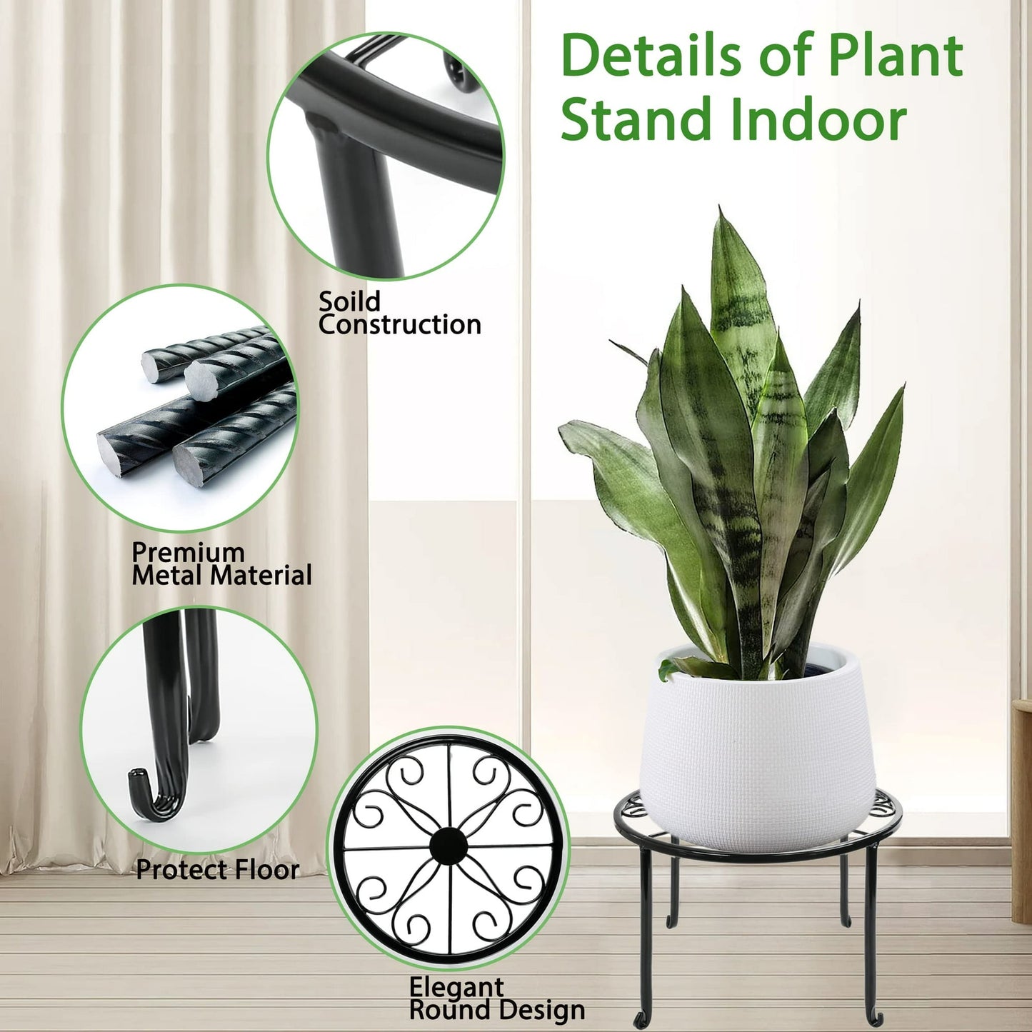 Hoofun Metal Plant Stand 5-Pack Plant Stand for Outdoor Plants Multiple Heavy Duty Flower Pot Stand Rust-Resistant Iron Round Plant Stand Black