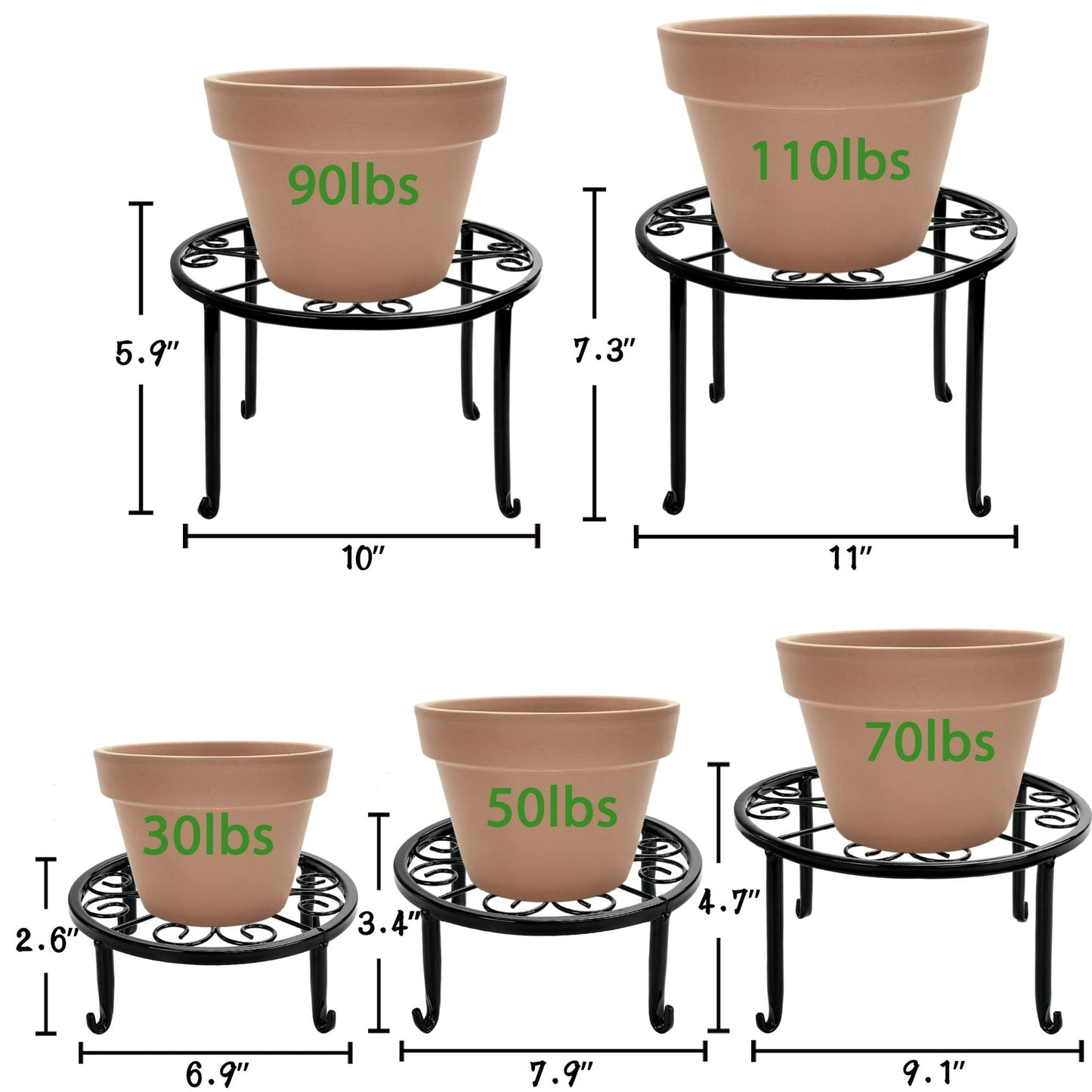 Hoofun Metal Plant Stand 5-Pack Plant Stand for Outdoor Plants Multiple Heavy Duty Flower Pot Stand Rust-Resistant Iron Round Plant Stand Black