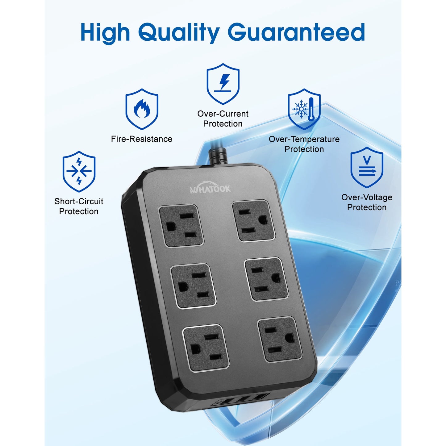 IPX6 Outdoor Power Strip Weatherproof, Waterproof Surge Protector with 6 Wide Outlet with 3 USB Ports, 6FT Extension Cord, Overload Protection,Wall Mountable for Outside Decorations
