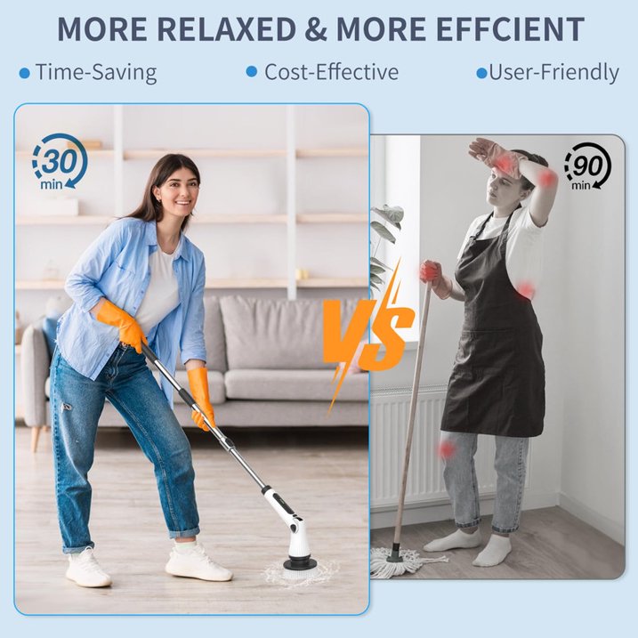 Electric Spin Scrubber, Electric Cleaning Brush with 8 Replaceable Brush Heads ,Adjustable & Detachable Long Handle, Cordless Spin Scrubber for Bathroom, Tub, Tile, Toilet