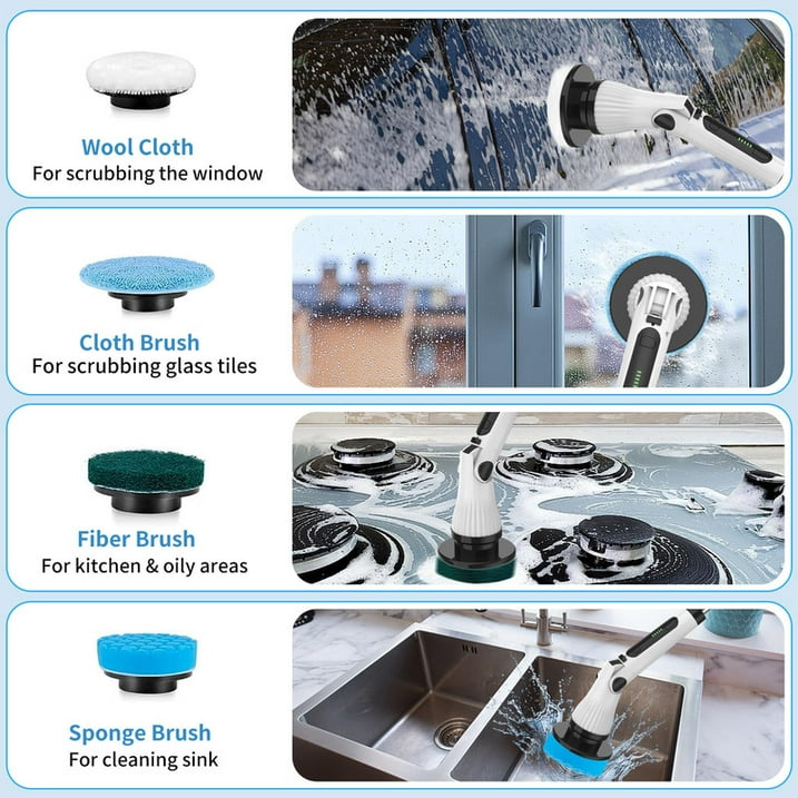 Electric Spin Scrubber, Electric Cleaning Brush with 8 Replaceable Brush Heads ,Adjustable & Detachable Long Handle, Cordless Spin Scrubber for Bathroom, Tub, Tile, Toilet