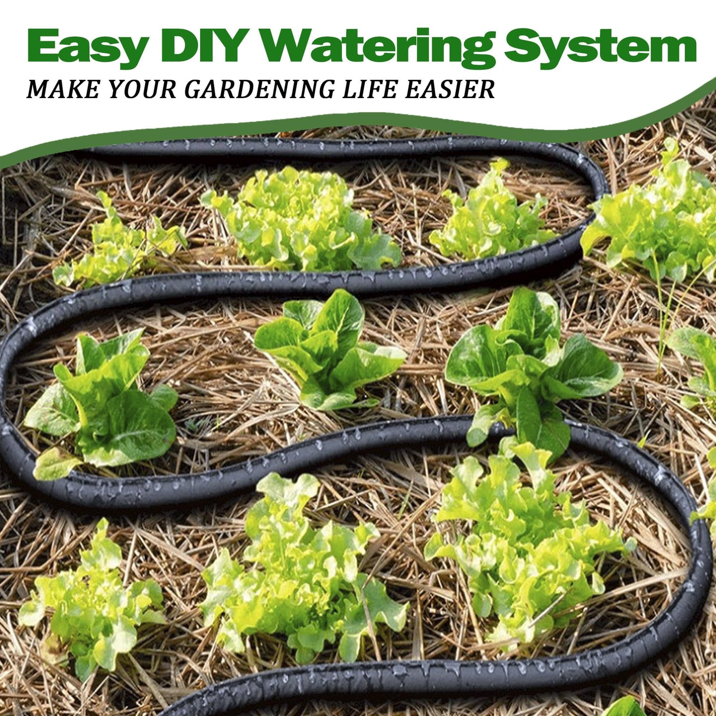 Hoofun Flat Soaker Hose 75 ft for Garden Beds, 75ft 1/2" Linkable Consistent Drip Irrigation Hose Save 80% Water, Leakproof Heavy Duty Double Layer Sprinkler Hose Black