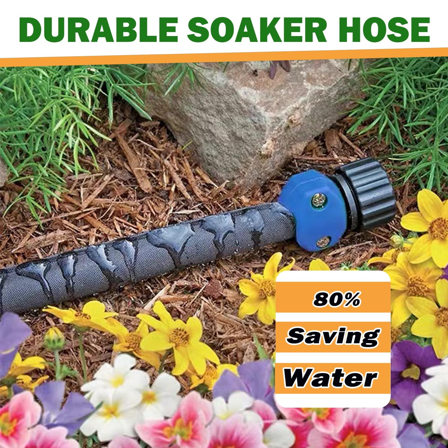 Hoofun Flat Soaker Hose 75 ft for Garden Beds, 75ft 1/2" Linkable Consistent Drip Irrigation Hose Save 80% Water, Leakproof Heavy Duty Double Layer Sprinkler Hose Black