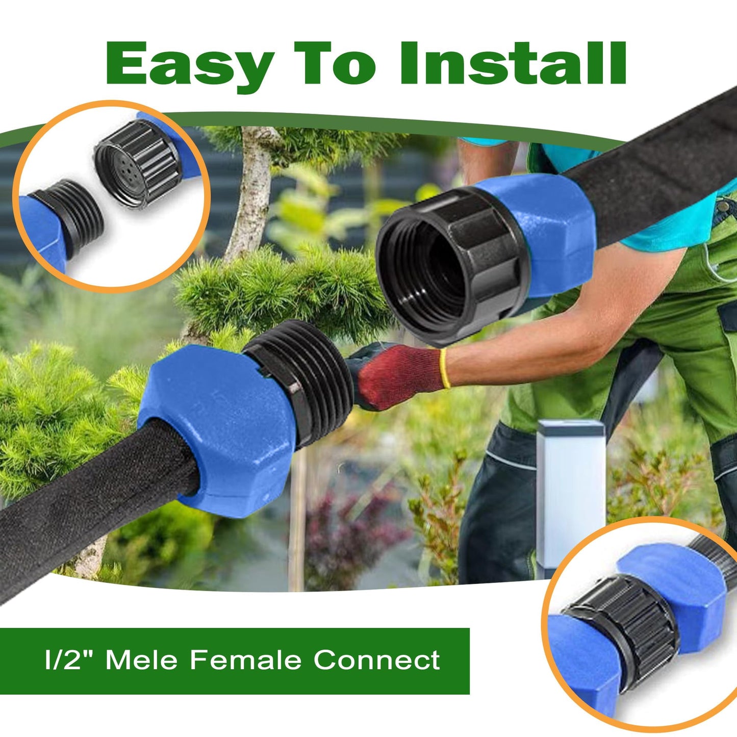 Hoofun Flat Soaker Hose 75 ft for Garden Beds, 75ft 1/2" Linkable Consistent Drip Irrigation Hose Save 80% Water, Leakproof Heavy Duty Double Layer Sprinkler Hose Black