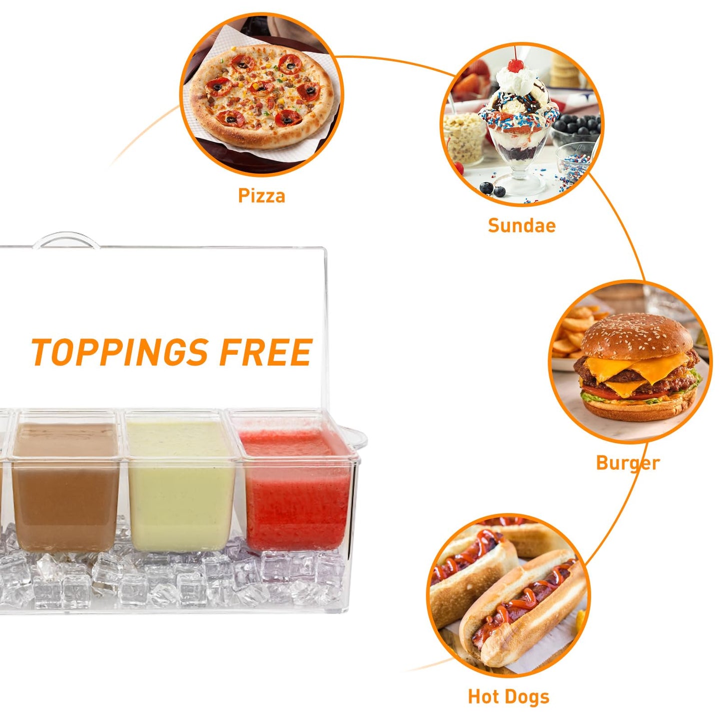WHATOOK Chilled Condiment Server,Chilled Condiment Tray with Lid and 5 Removable Compartments