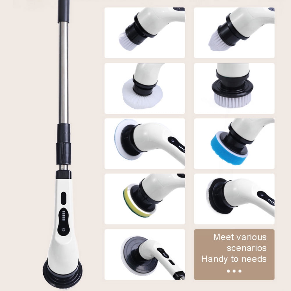 Electric Spin Scrubber, Cordless Cleaning Brush with 2H Power Dual Speed, Adjustable Extension Handle 9 Replaceable Brush Heads, IPX7 Waterproof for Bathroom Tub Tile Floor Car
