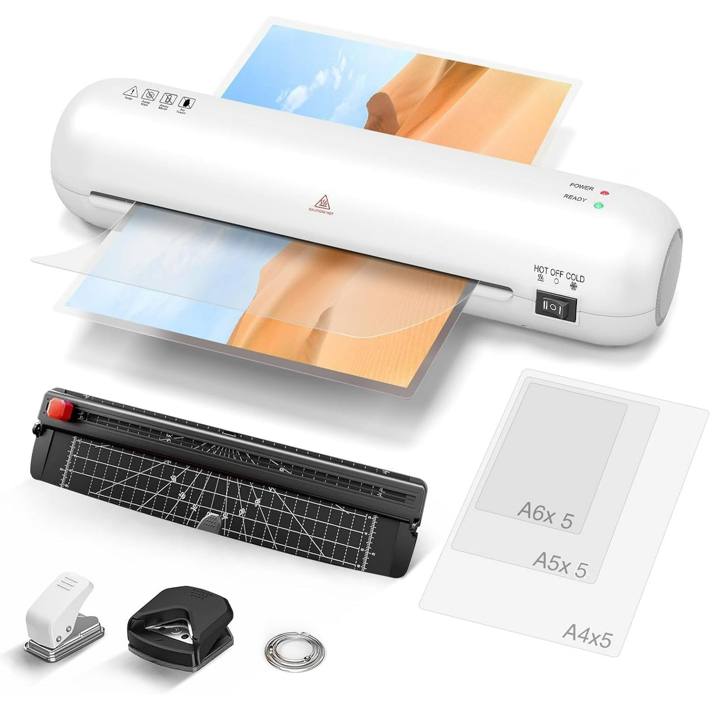 A4 Laminator Machine,6-in-1 Thermal Laminator Kit with 2-Min Quick Heat Hot & Cold Modes Jam-Free Design Portable Laminating Machine for Office School Home