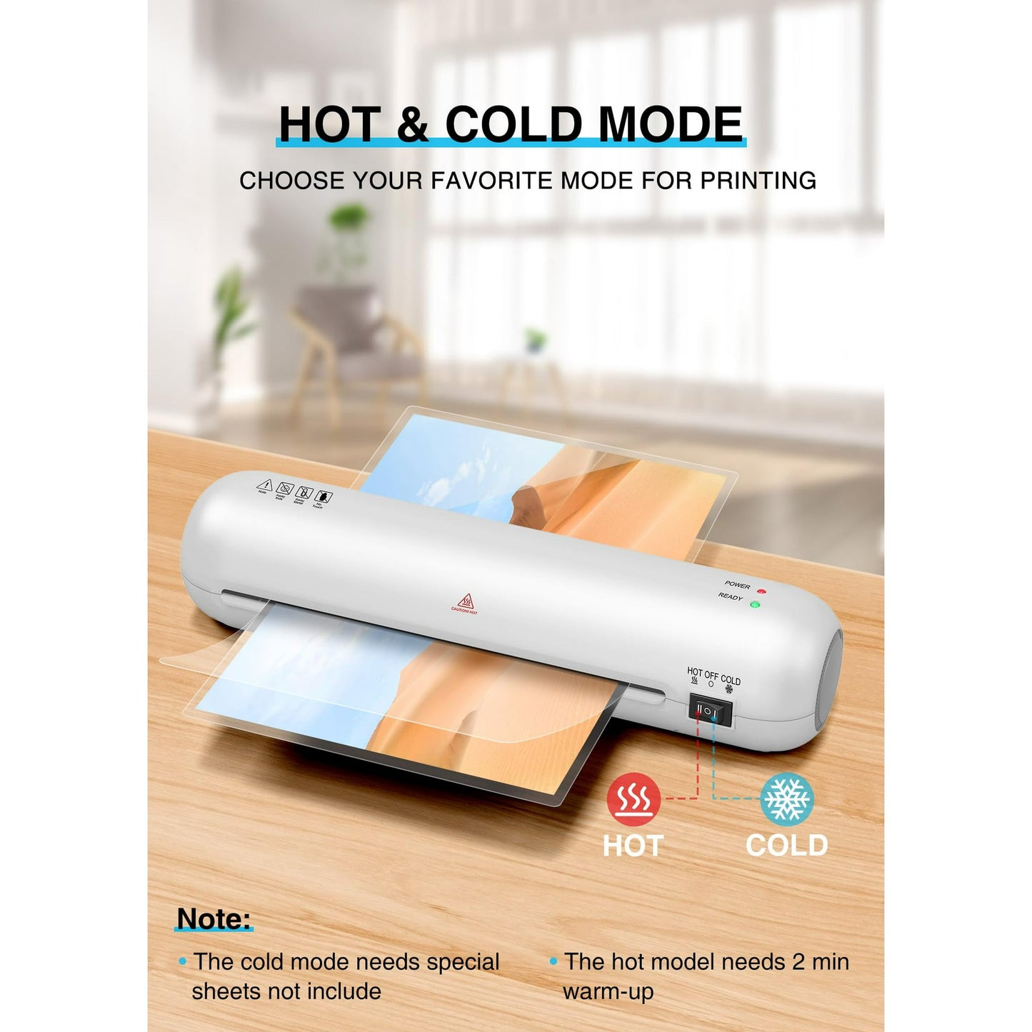 A4 Laminator Machine,6-in-1 Thermal Laminator Kit with 2-Min Quick Heat Hot & Cold Modes Jam-Free Design Portable Laminating Machine for Office School Home