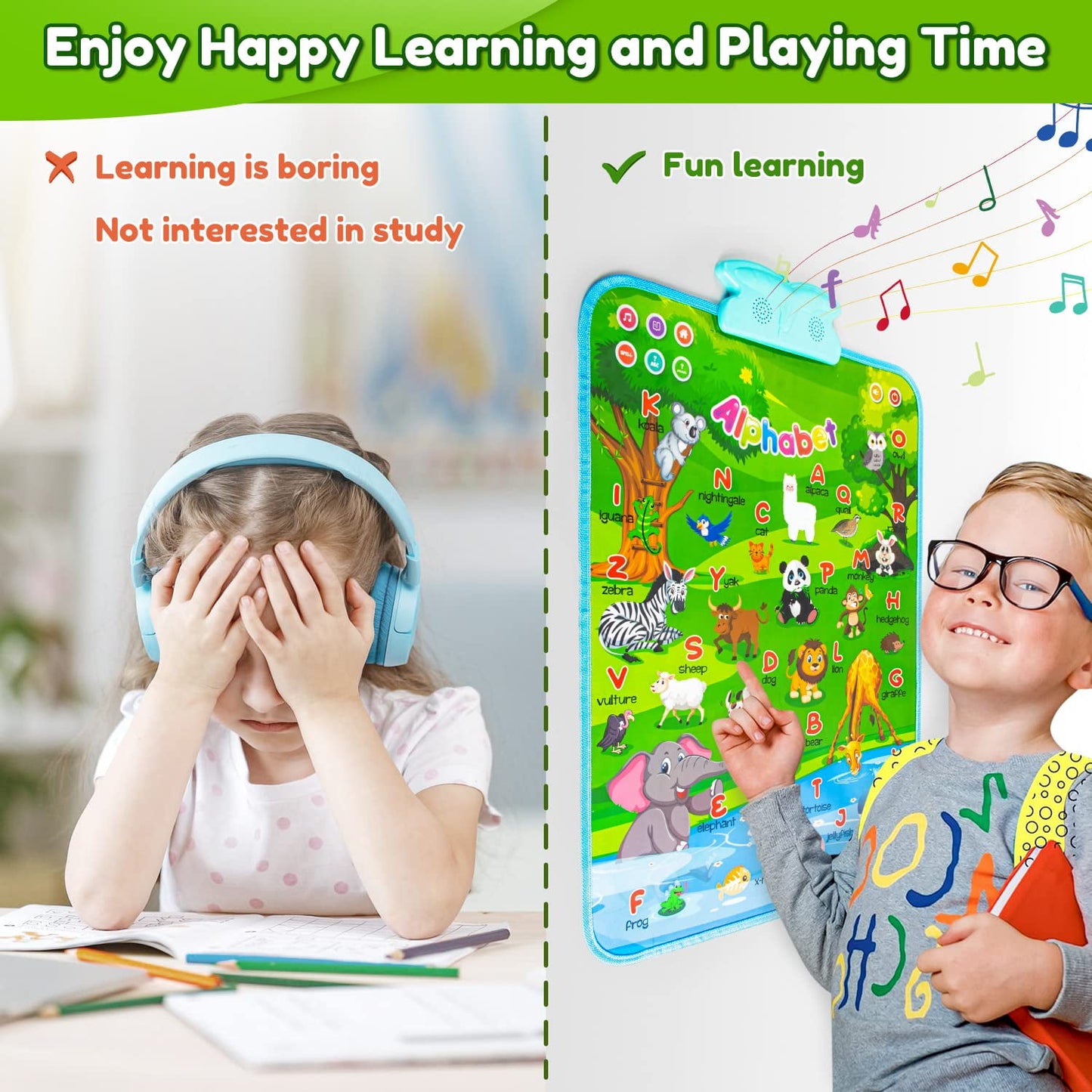 Hoofun Electronic Alphabet Poster Toddler Toys,Dinosaur Themes Interactive Toys Alphabet Wall Chart, ABC Chart for Toddlers, Montessori Learning Toys for 1-4 Years Old