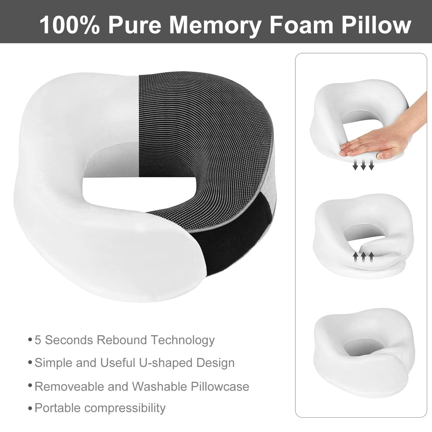 Merryhome Travel Pillow, Memory Foam Travel Neck Pillow, Adjustable 360° Ergonomic Support Function for Travel with Pillow, Mask, Earplugs, Storage Bag