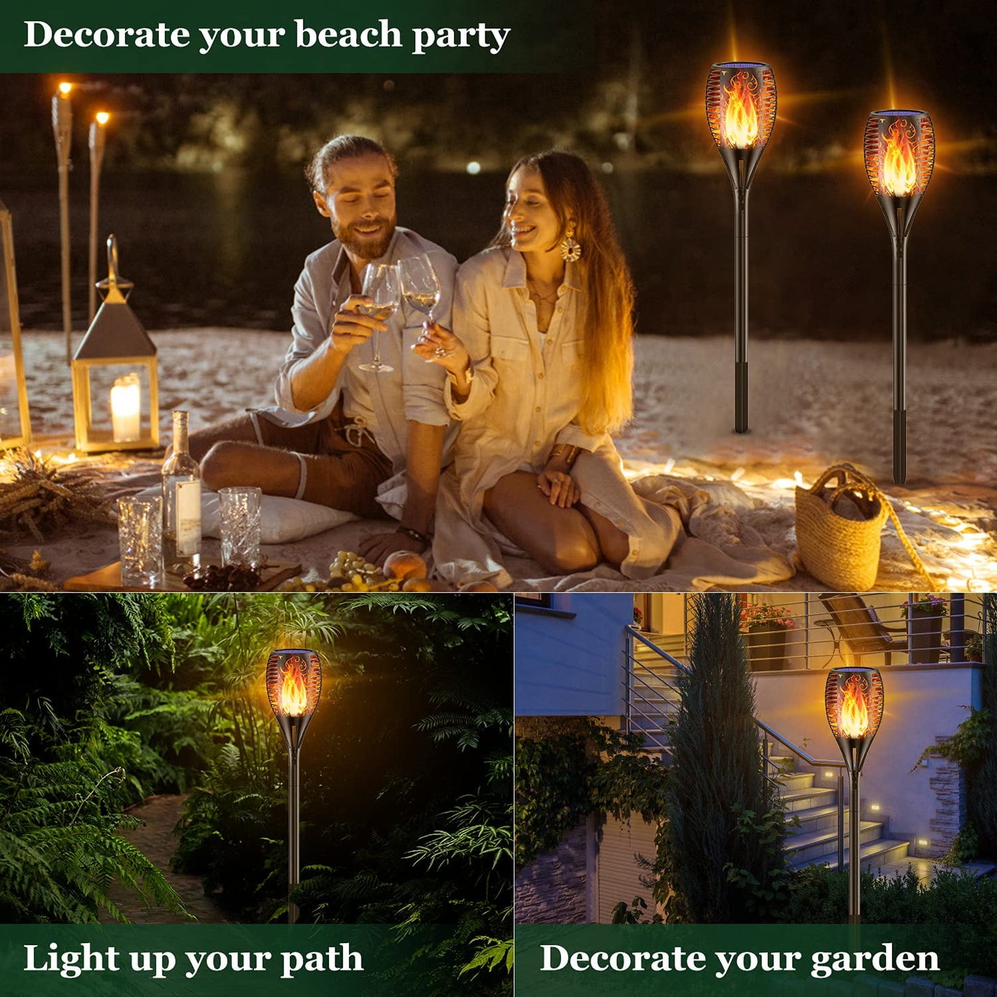PUCACHI 43" Solar Flame Torch Light, Outdoor Waterproof Landscape Lighting Decoration. Suitable for Yard, Garden, Path, Driveway (2 Pack)