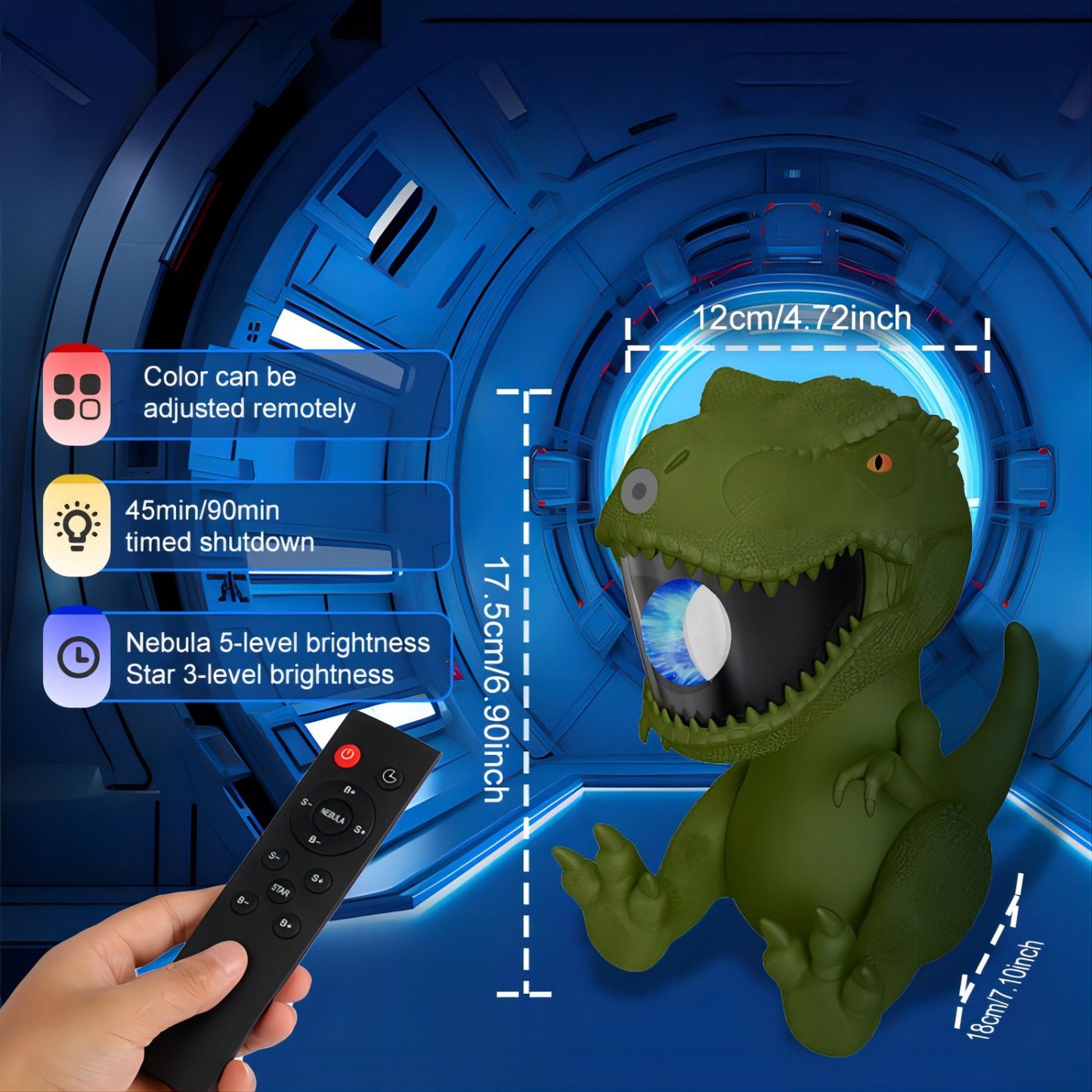 WHATOOK Dinosaur Space Projector, Starry Sky LED Light with Timer and Remote Control, Beautiful Decoration for Kids' Room, Suitable for Christmas, Birthday, Valentine's Day Gift (Brown)