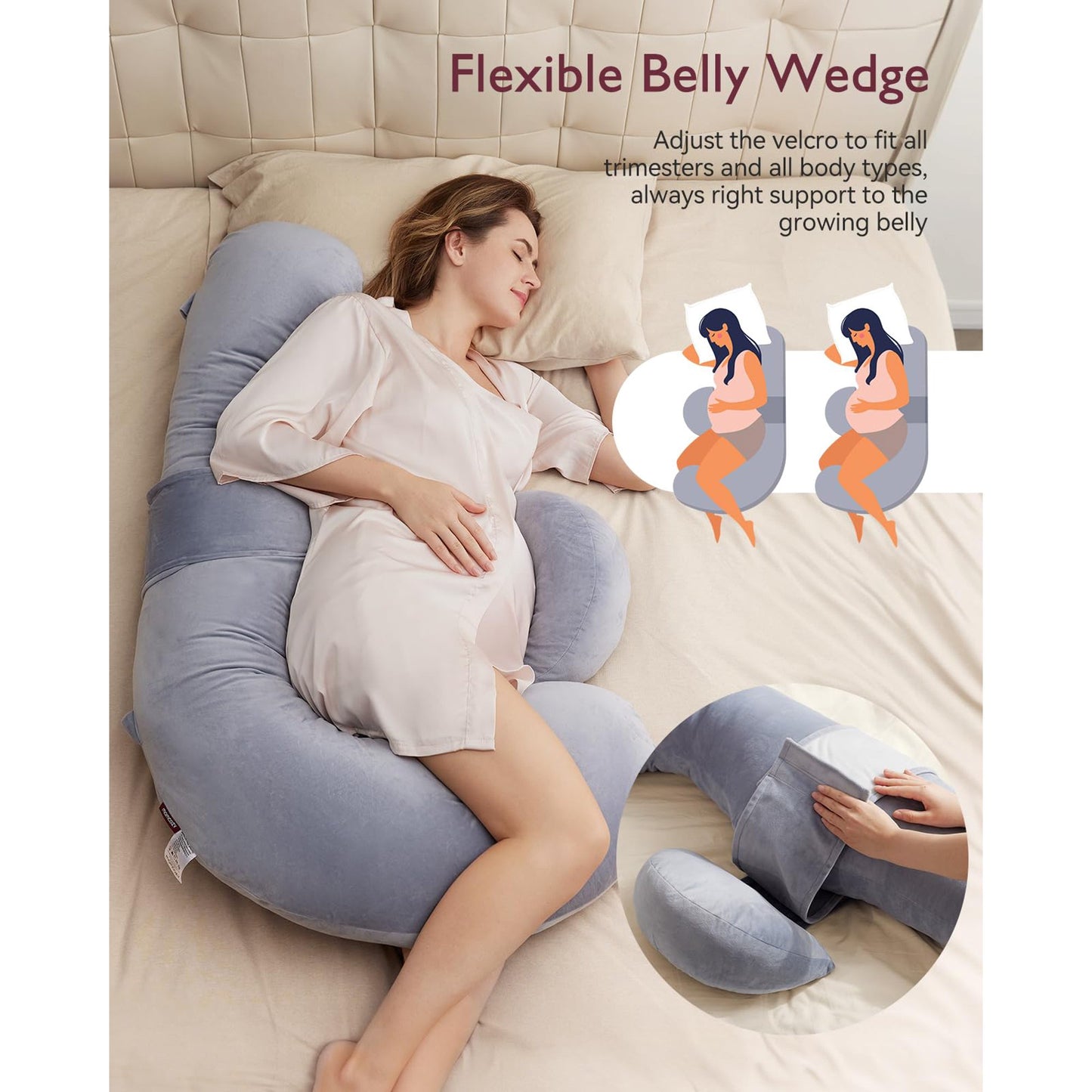 WHATOOK Full Body Pillow - Original Removable G-Shape Professional Body Pillow with Flexible Abdominal Wedge, Adult Full Body Support Pillow with Air Layer Pillowcase, Dark Gray
