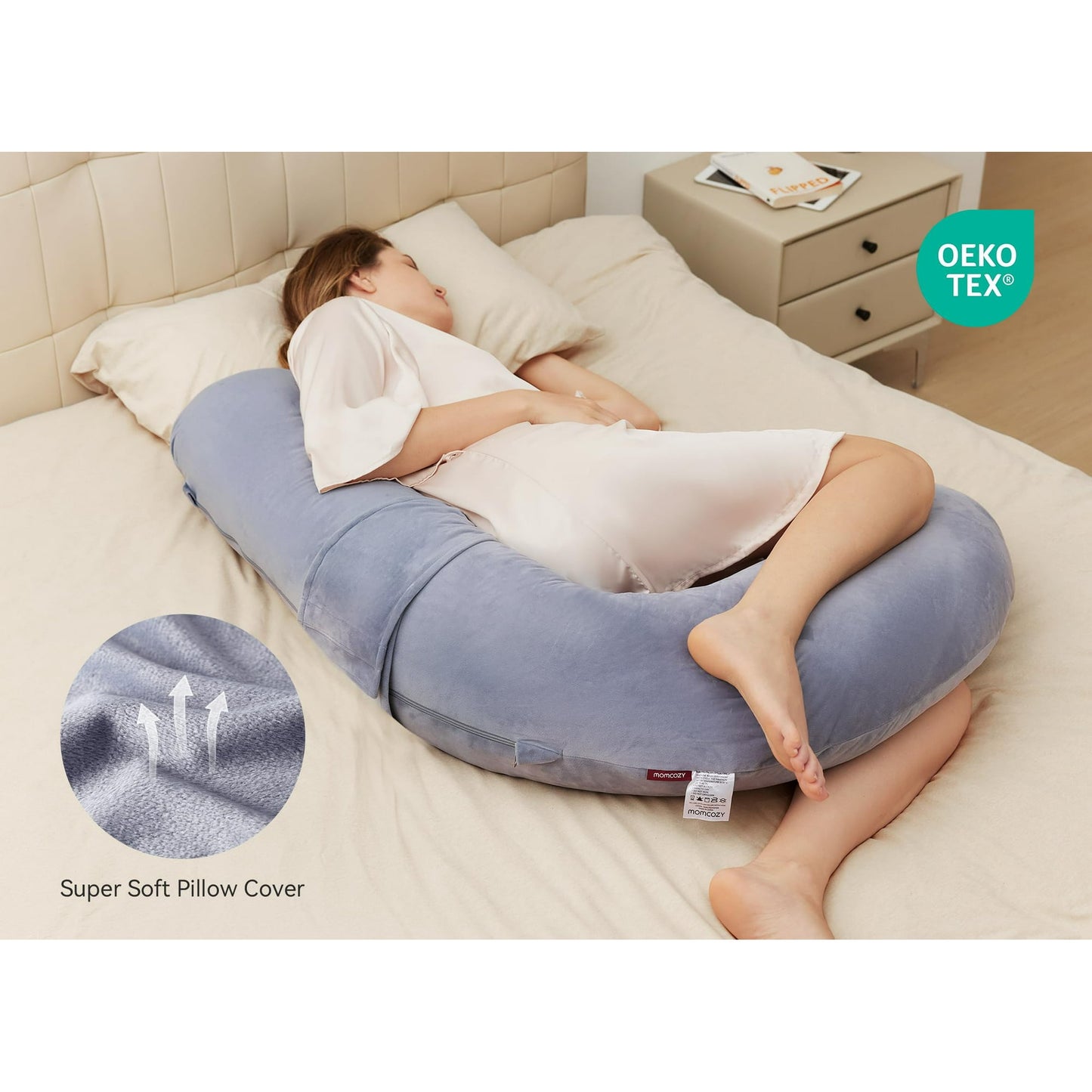 WHATOOK Full Body Pillow - Original Removable G-Shape Professional Body Pillow with Flexible Abdominal Wedge, Adult Full Body Support Pillow with Air Layer Pillowcase, Dark Gray