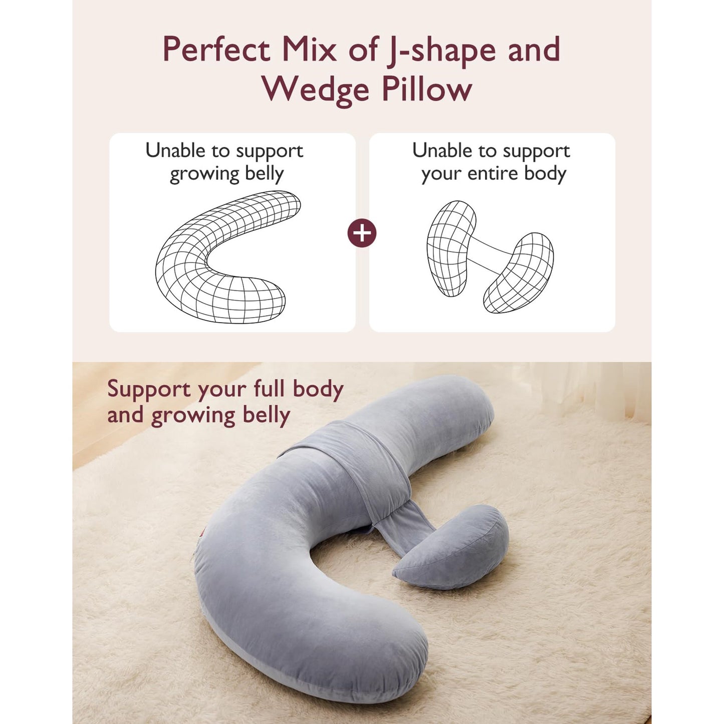 WHATOOK Full Body Pillow - Original Removable G-Shape Professional Body Pillow with Flexible Abdominal Wedge, Adult Full Body Support Pillow with Air Layer Pillowcase, Dark Gray