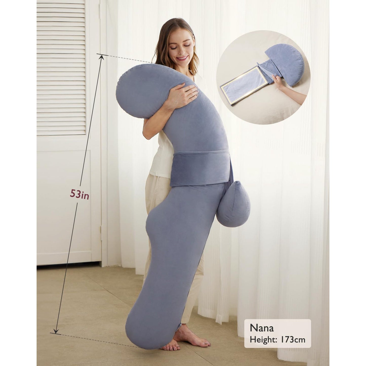 WHATOOK Full Body Pillow - Original Removable G-Shape Professional Body Pillow with Flexible Abdominal Wedge, Adult Full Body Support Pillow with Air Layer Pillowcase, Dark Gray