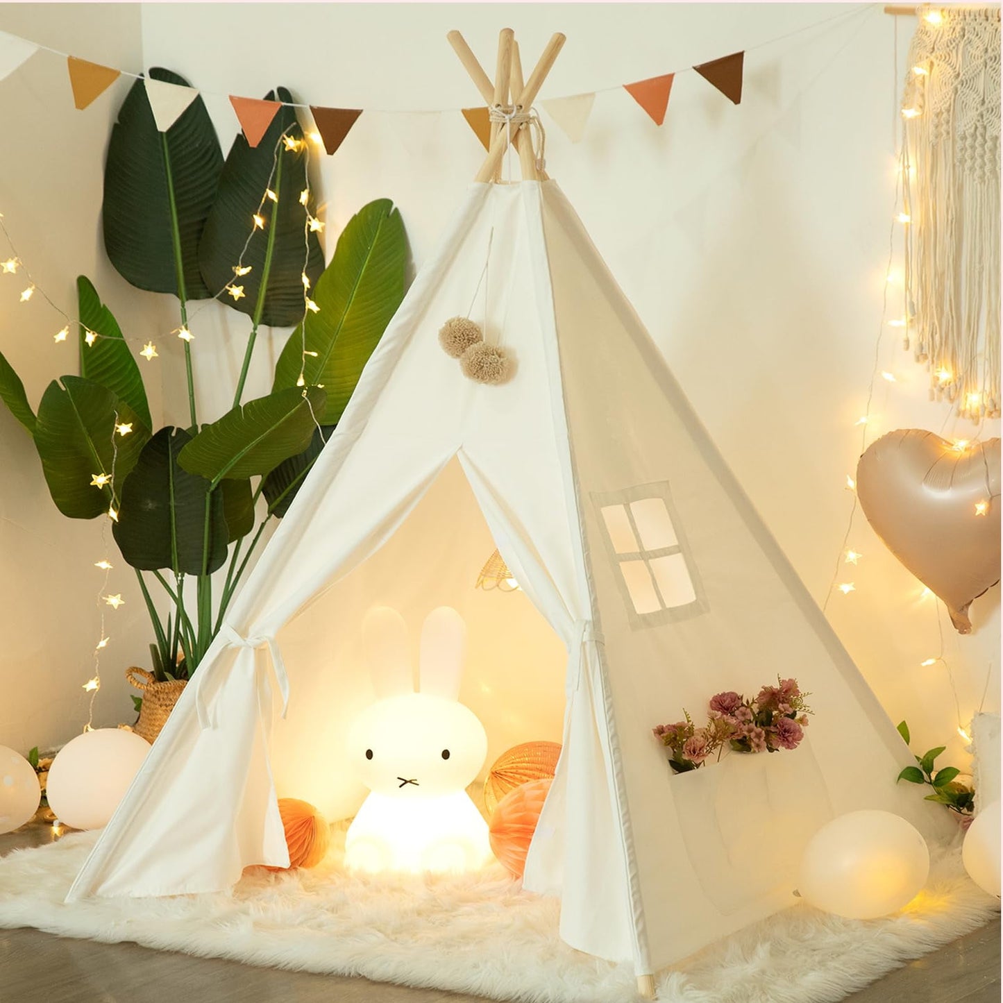 WHATOOK Cotton Canvas Toddler Tent - Washable Foldable Teepee Tent for Kids Indoor Tent, Outdoor Play Tent for Girls & Boys(1.6m)