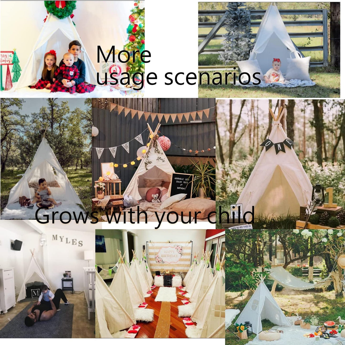WHATOOK Cotton Canvas Toddler Tent - Washable Foldable Teepee Tent for Kids Indoor Tent, Outdoor Play Tent for Girls & Boys(1.6m)