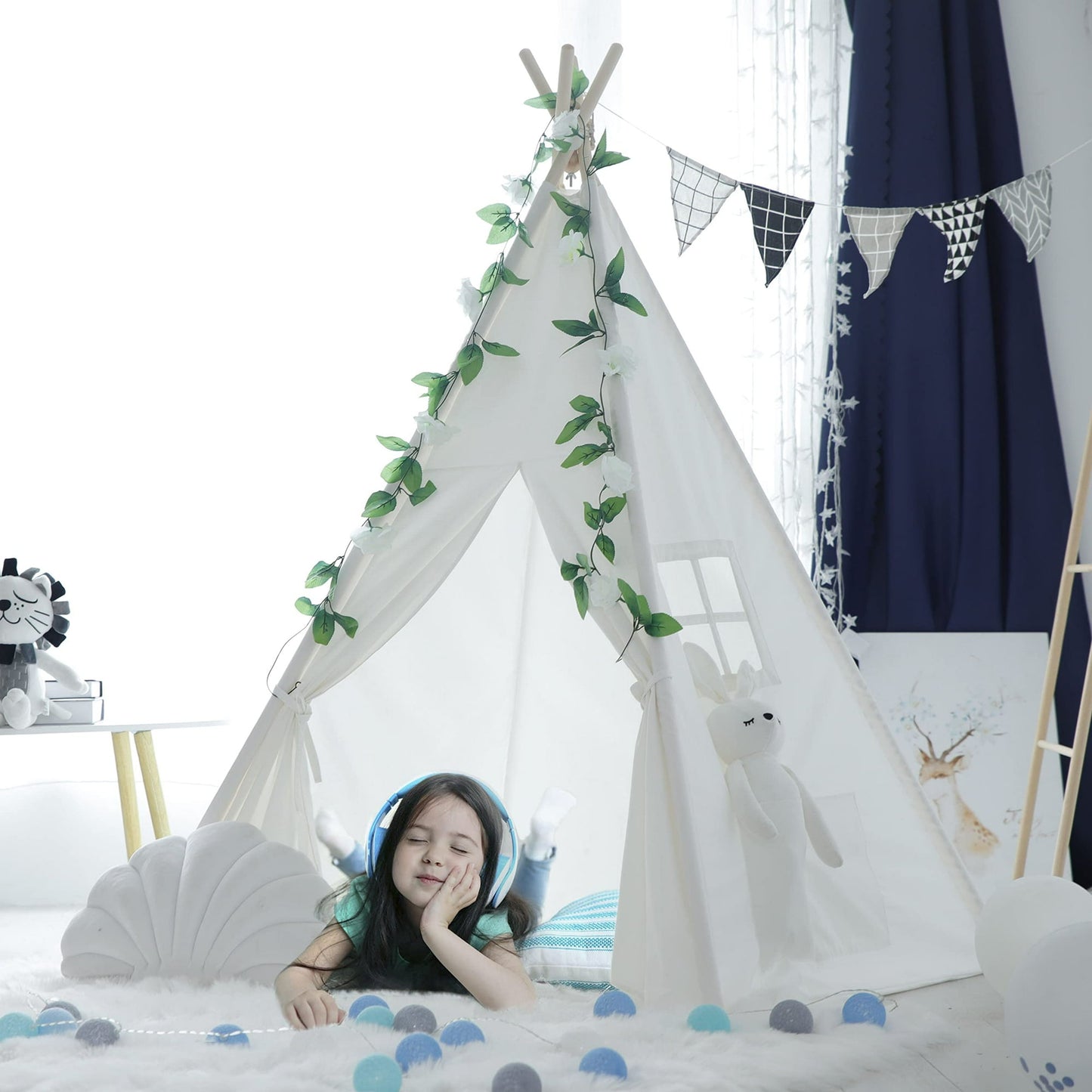WHATOOK Cotton Canvas Toddler Tent - Washable Foldable Teepee Tent for Kids Indoor Tent, Outdoor Play Tent for Girls & Boys(1.6m)