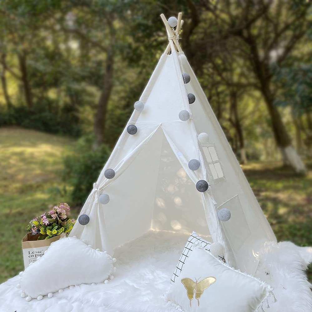 WHATOOK Cotton Canvas Toddler Tent - Washable Foldable Teepee Tent for Kids Indoor Tent, Outdoor Play Tent for Girls & Boys(1.6m)